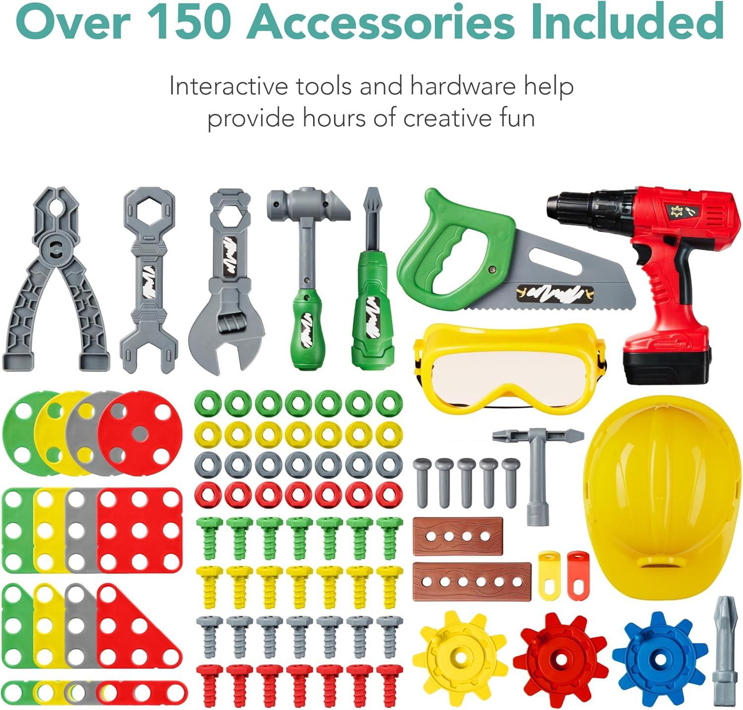 Best Choice Products Pretend Play Kid's Workbench, Child's Construction Toy Set w/ 150 Accessories, Electric Drill