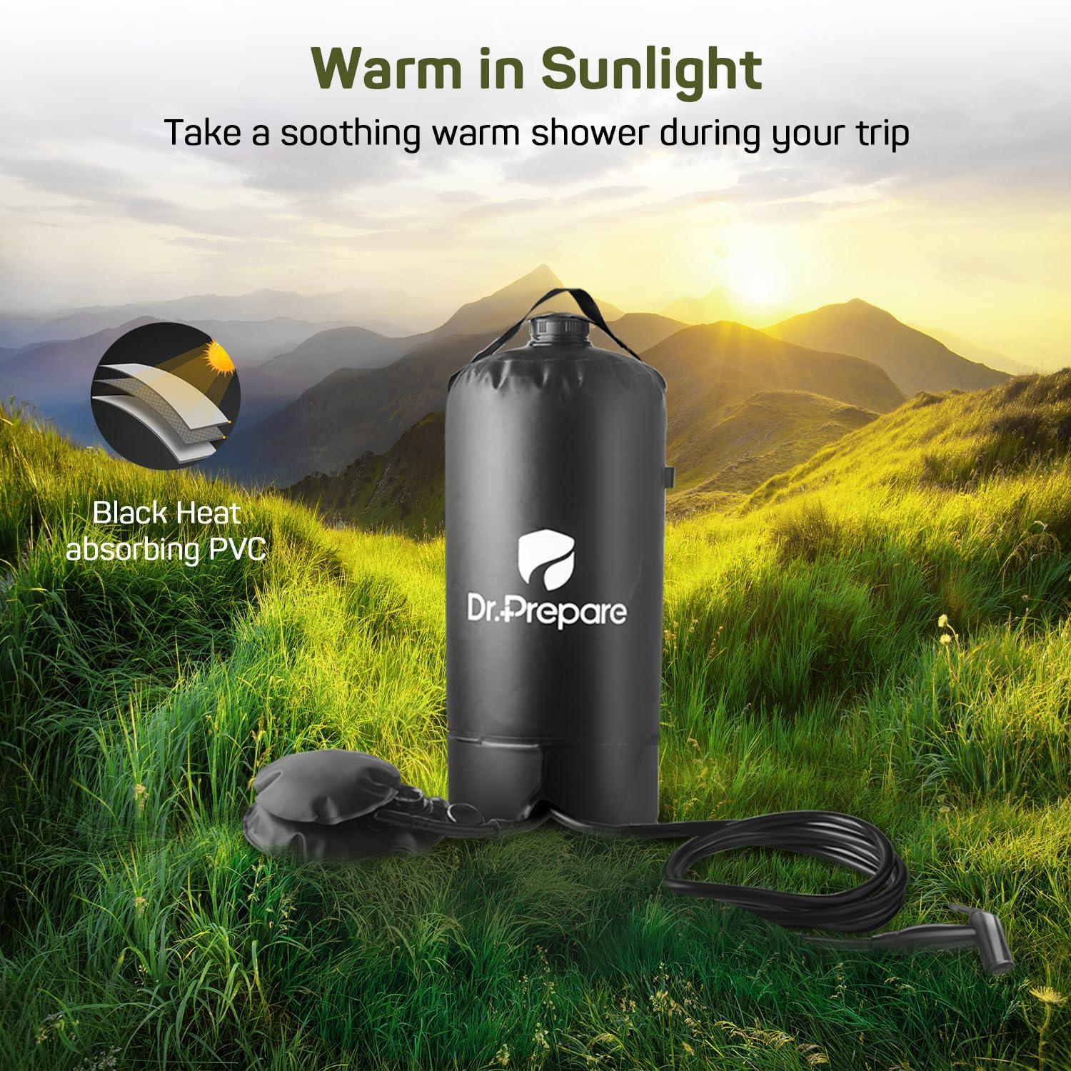 Black PVC Portable Camping Shower with Foot Pump, 5 Gallons