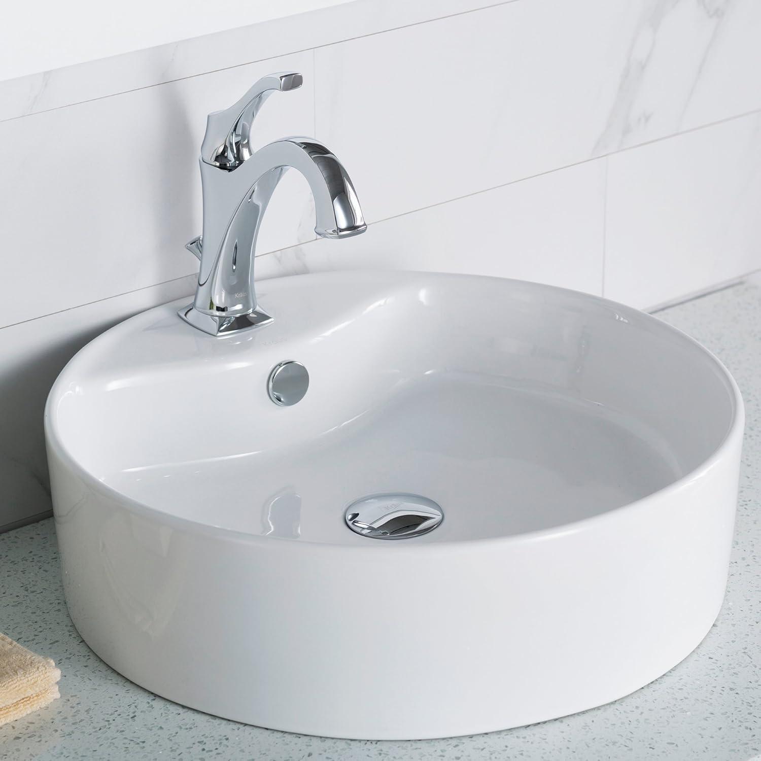 Thin ceramics Circular Vessel Bathroom Sink with Overflow