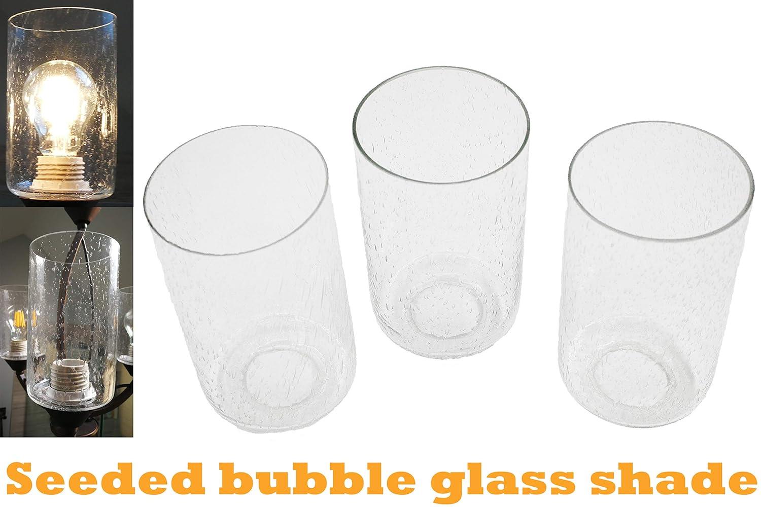 Bubble Seeded Glass Lamp Shade, LEDupdates 3 Packs Clear Cylinder for Light Fixture Glass Replacement