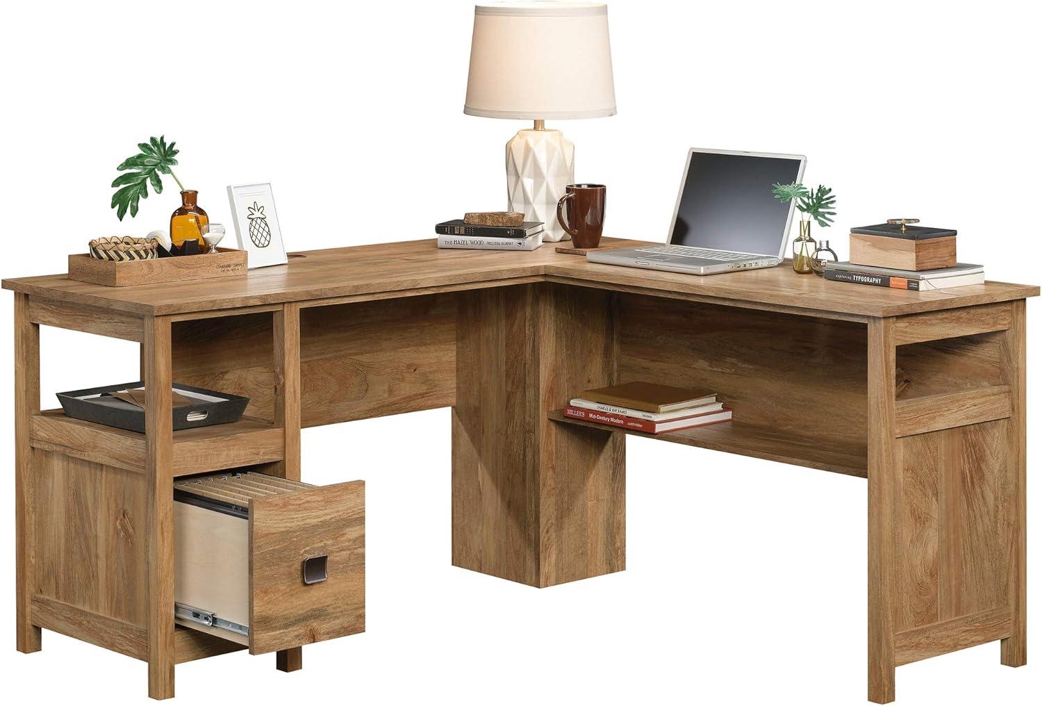 Cannery Bridge L Desk Sindoori Mango - Sauder: Mid-Century Modern Office Furniture with File Storage