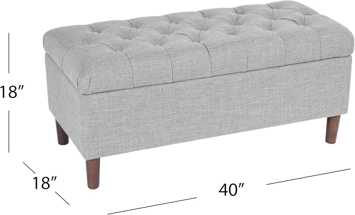 Button Tufted Storage Bench with Cone Wood Legs Gray - HomePop: Hinged Lid, Bedroom Ottoman