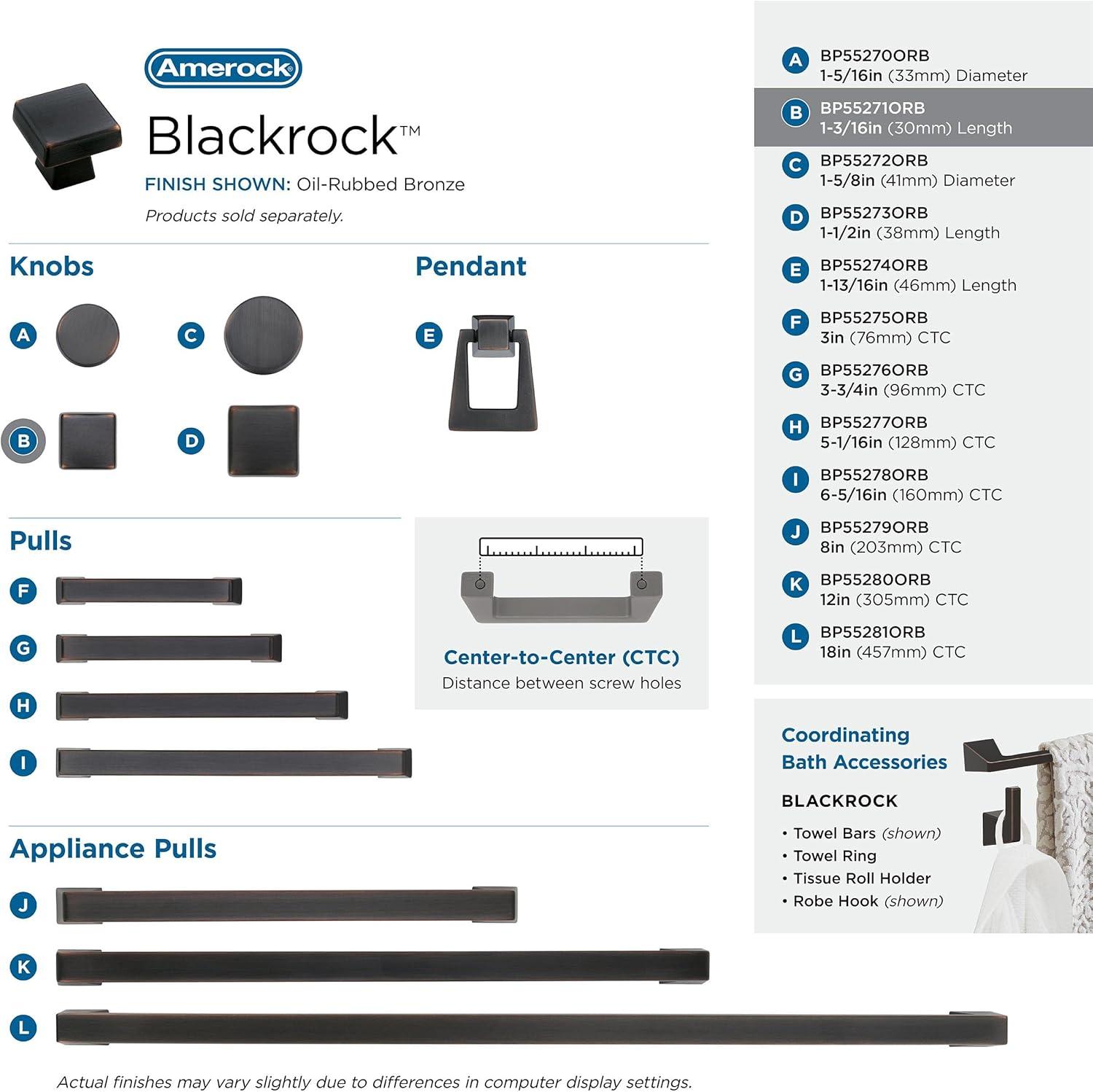 Amerock Blackrock 1-3/16 inch (30mm) Length Oil-Rubbed Bronze Cabinet Knob