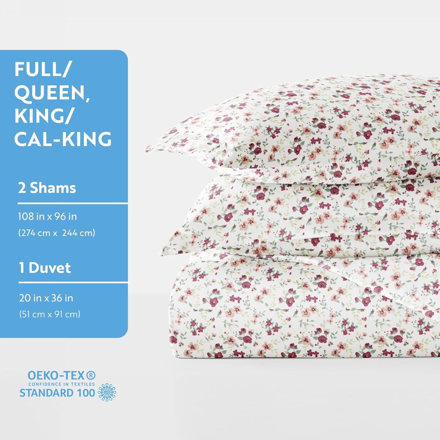 King/California King Pink Floral Microfiber Duvet Cover Set