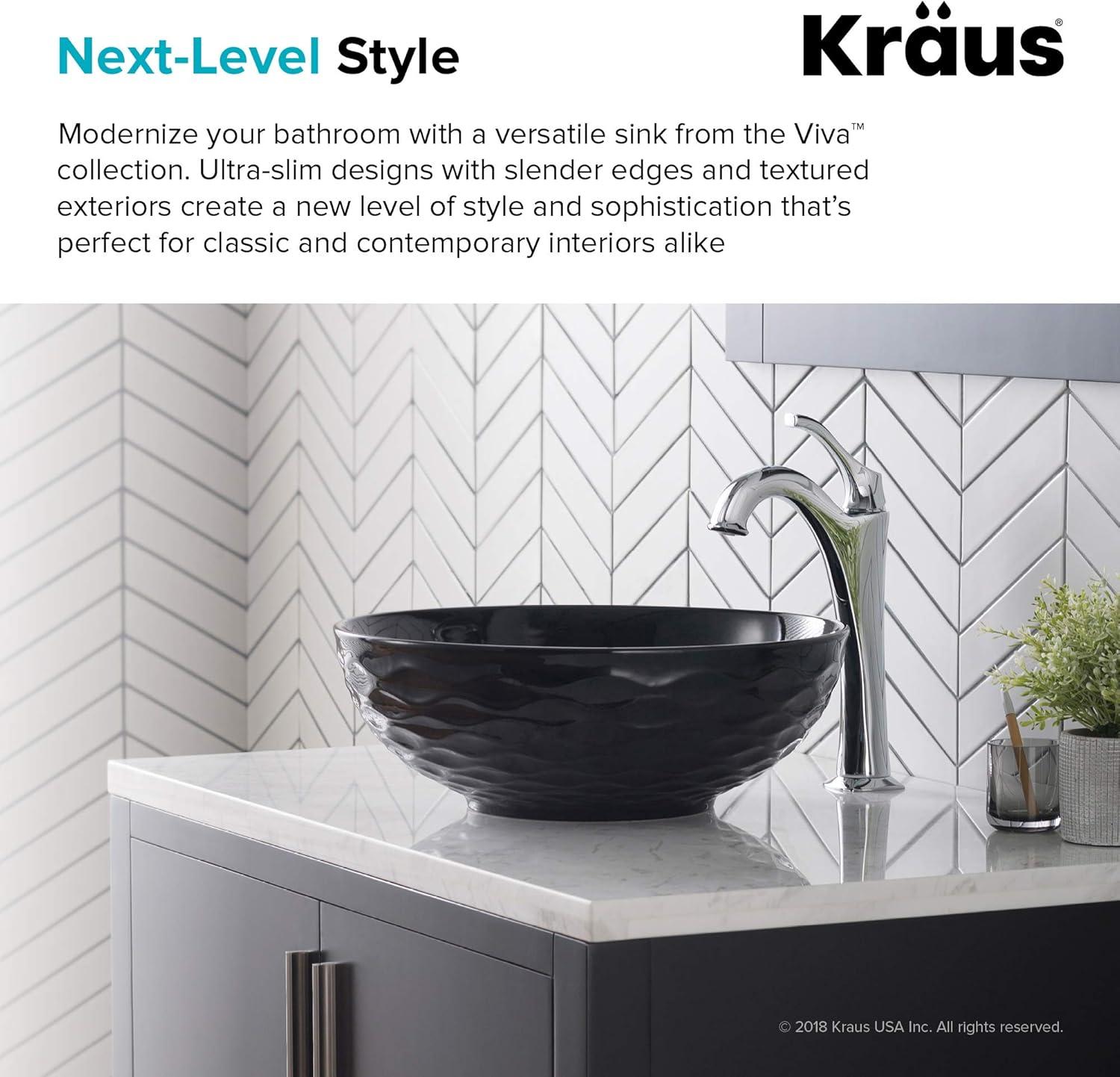 KRAUS Viva Thin Porcelain Ceramic Vessel Bathroom Sink with Pop-Up Drain