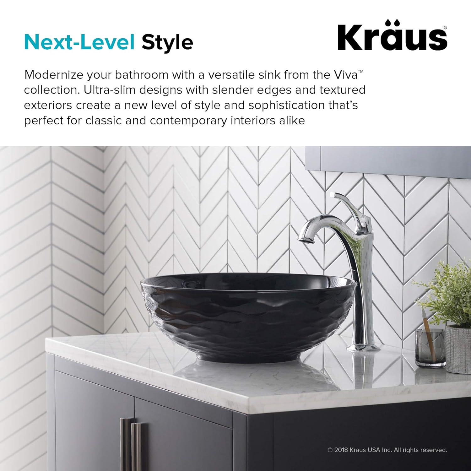 KRAUS Viva Thin Porcelain Ceramic Vessel Bathroom Sink with Pop-Up Drain