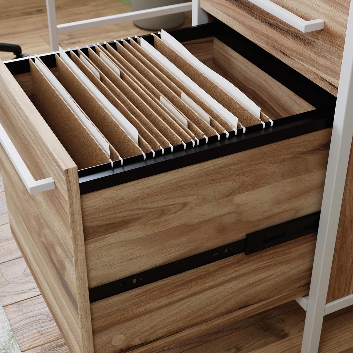 17 Stories Home Office Desk with Drawers and Open Shelf