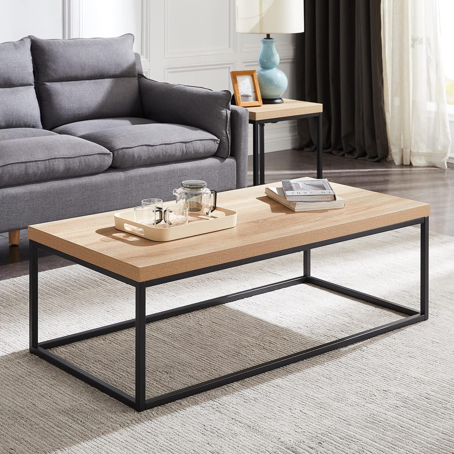 Censi 47" Natural Oak Rectangular Wood and Metal Coffee Table