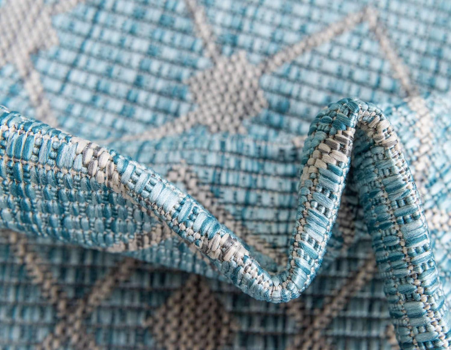 Unique Loom Outdoor Trellis Collection Area Rug - Tribal Trellis (7' 1" x 10' Rectangle Aqua/Ivory)