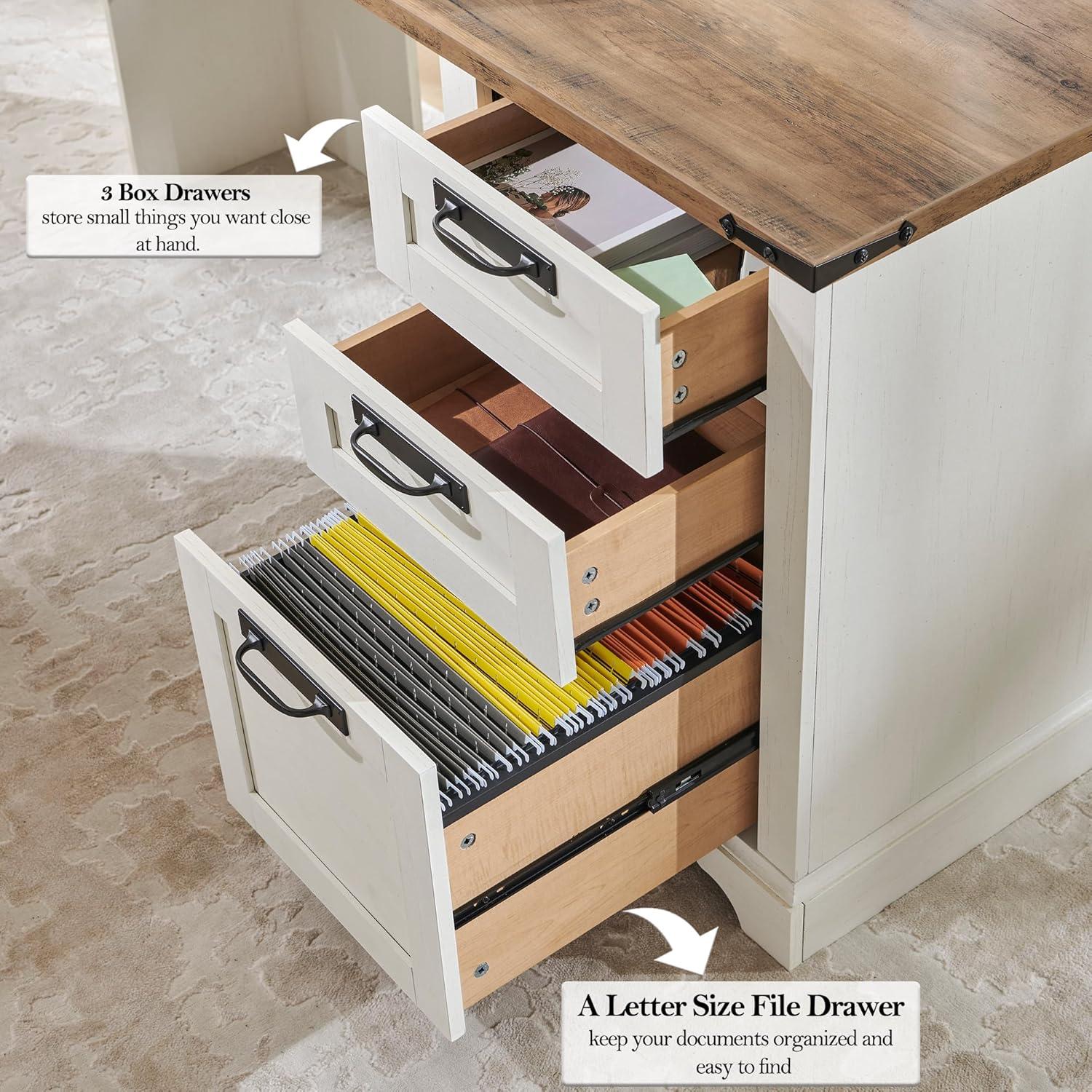 Danolapsi 60" Farmhouse L Shaped Executive Desk with Drawers,Home Office Desk with File Drawers and Storage Cabinet,Corner Computer Desk with Adjustable Side Storage Cabinet,Computer Writing Desk