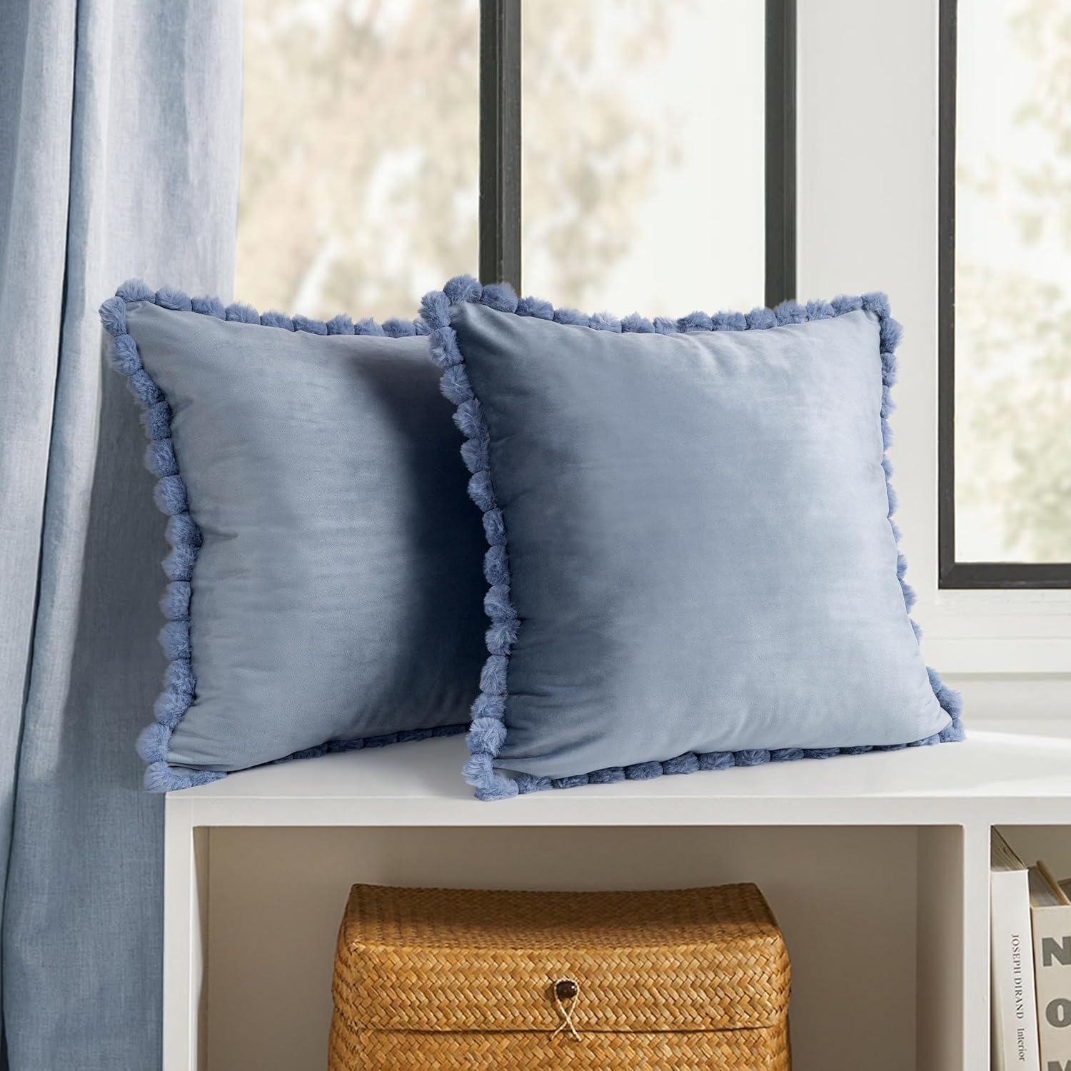 Deconovo Deconovo Pom-poms Velvet Reversible Pillow Cover (Set of 2)