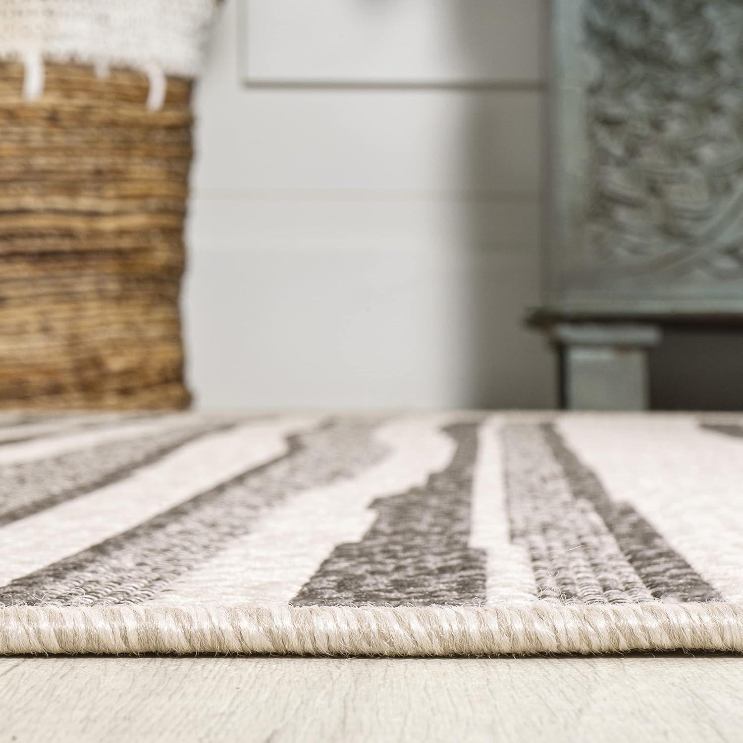 5' x 8' Castara Wavy Stripe Modern Indoor/Outdoor Area Rug, Cream/Dark Gray - JONATHAN Y