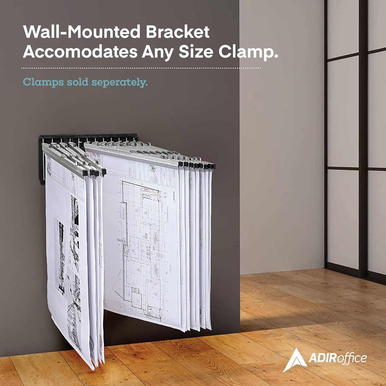 Black Steel Wall-Mounted Blueprint Rack with Pivot Brackets