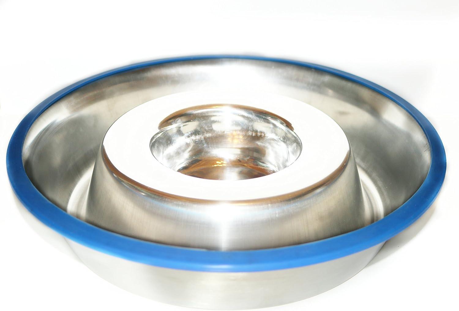 Large Stainless Steel Slow Feed Dog Bowl with Blue Base