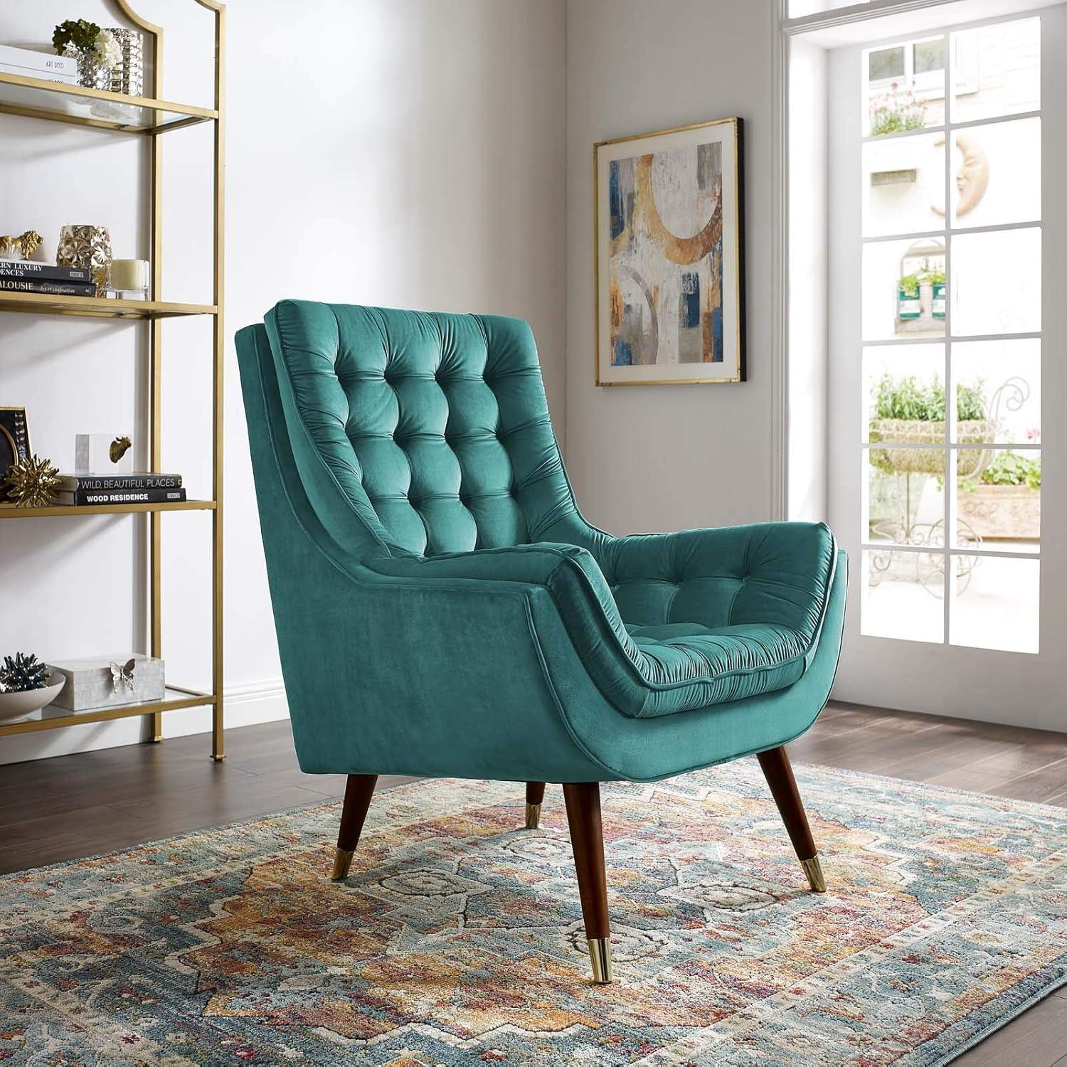 Modway Suggest Tufted Performance Velvet Lounge Chair in Teal