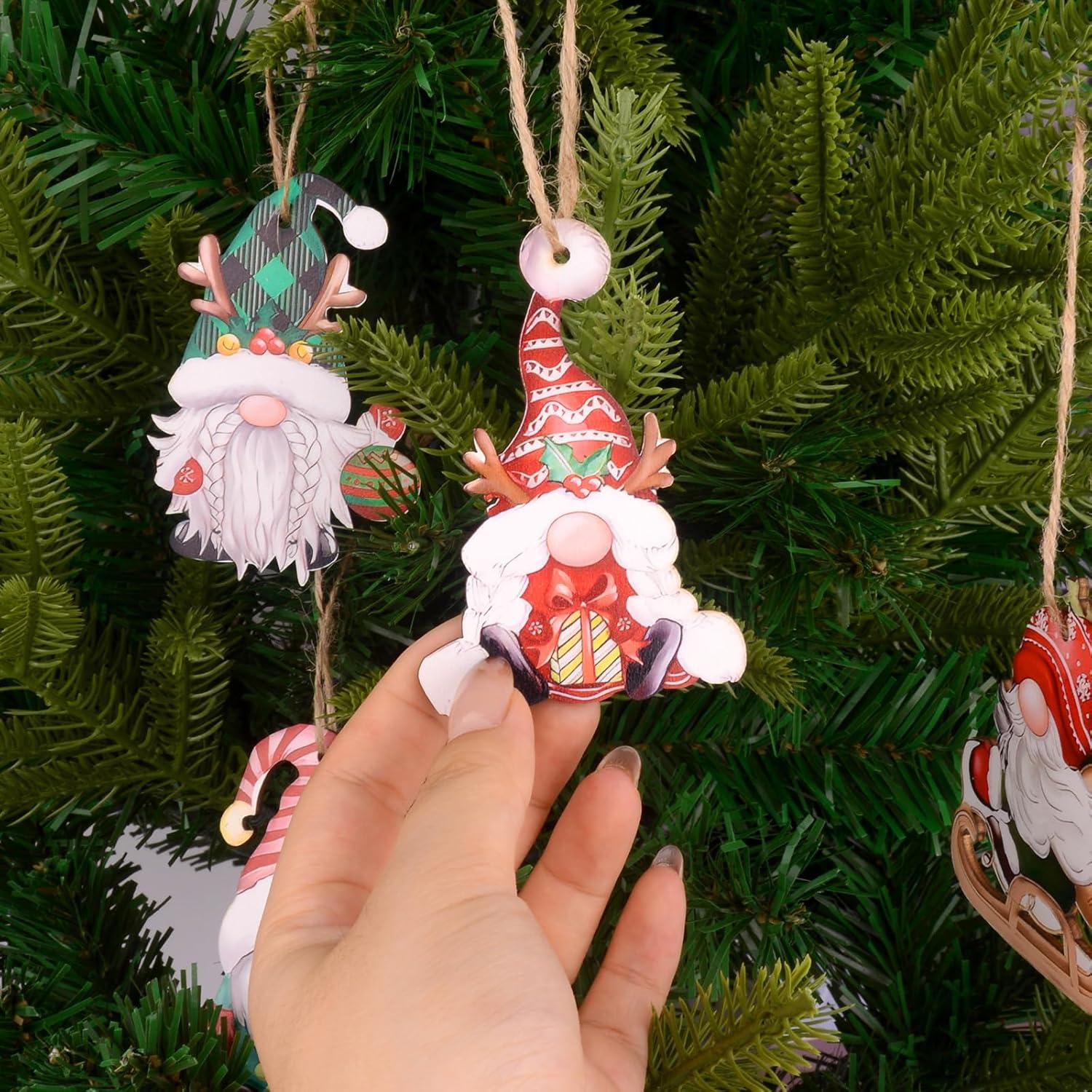 24pcs Gnome Christmas Ornaments Set - Festive Decorations with Wooden Gnomes for Tree Adornments & Ultimate Holiday Celebration Accessories