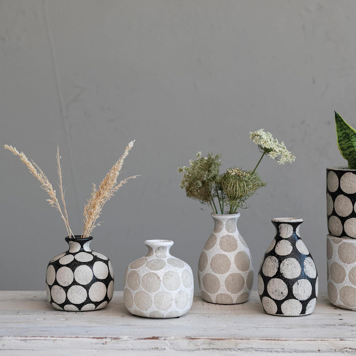 Black and Natural Ceramic Vase with Wax Relief Dots