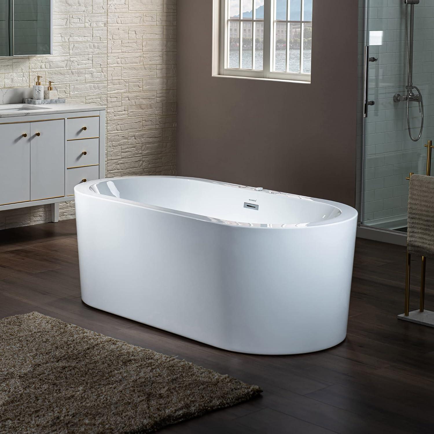 59" x 30" Freestanding Air Soaking Acrylic Bathtub with 208 Jets, 7 Colors LED Lights, Chromatherapy