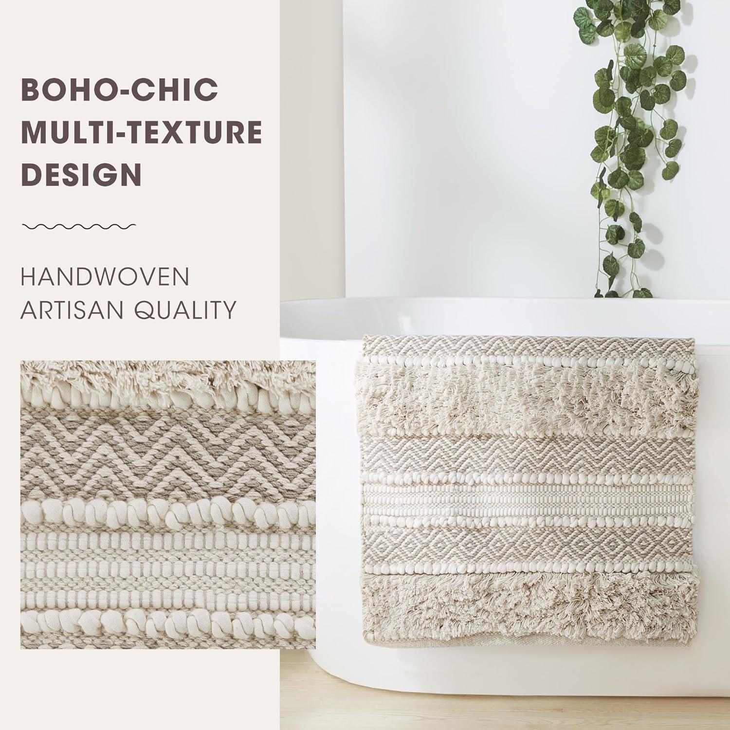 Ink+Ivy, JLA Home 22"x58" Asher Woven Textured Striped Bath Rug Natural : Microfiber, Machine Washable, Non-Slip Backing