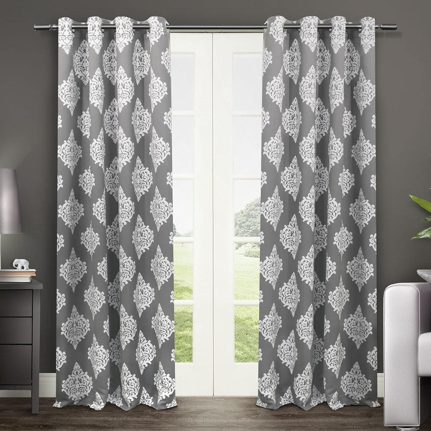 Set of 2 96"x52" Medallion Blackout Thermal Grommet Top Window Curtain Panels Dark Gray - Exclusive Home