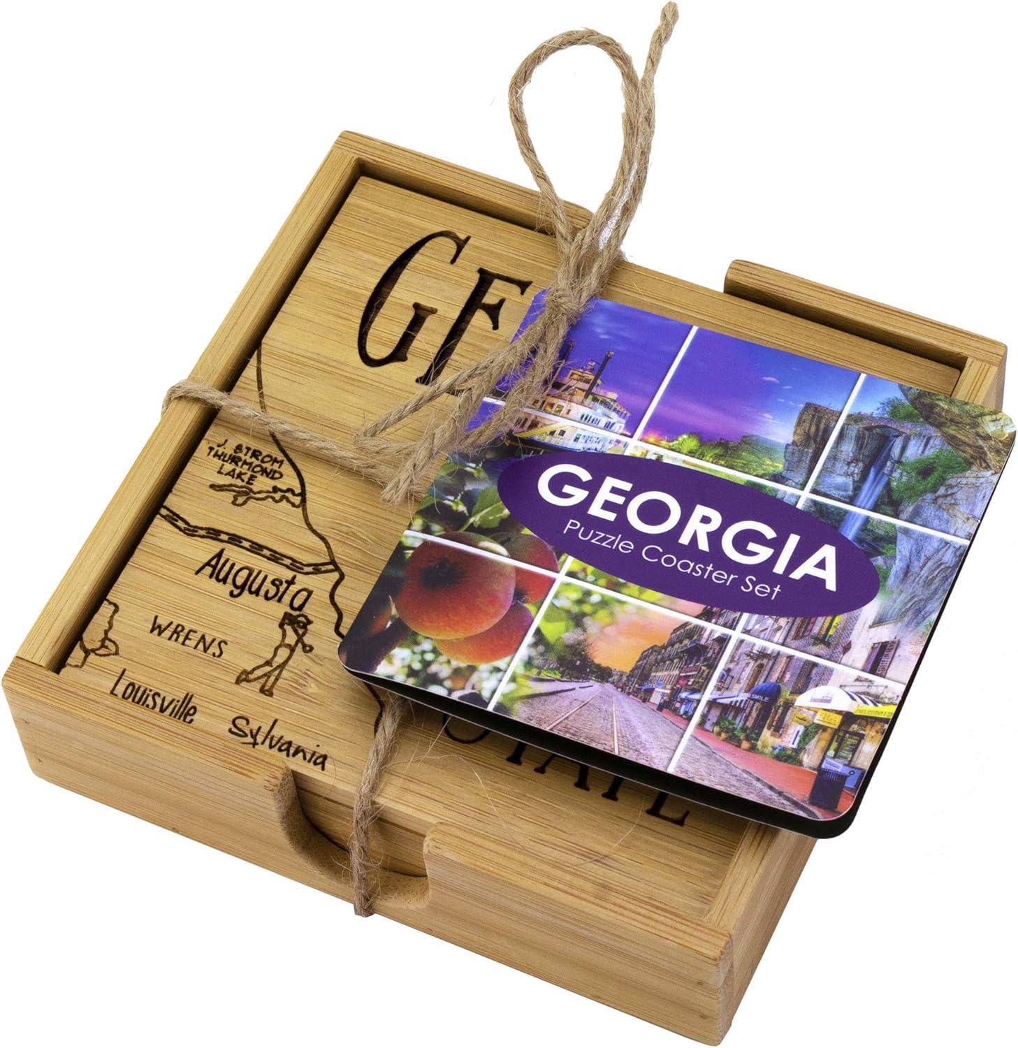 Georgia State Bamboo Puzzle Coaster Set with Case