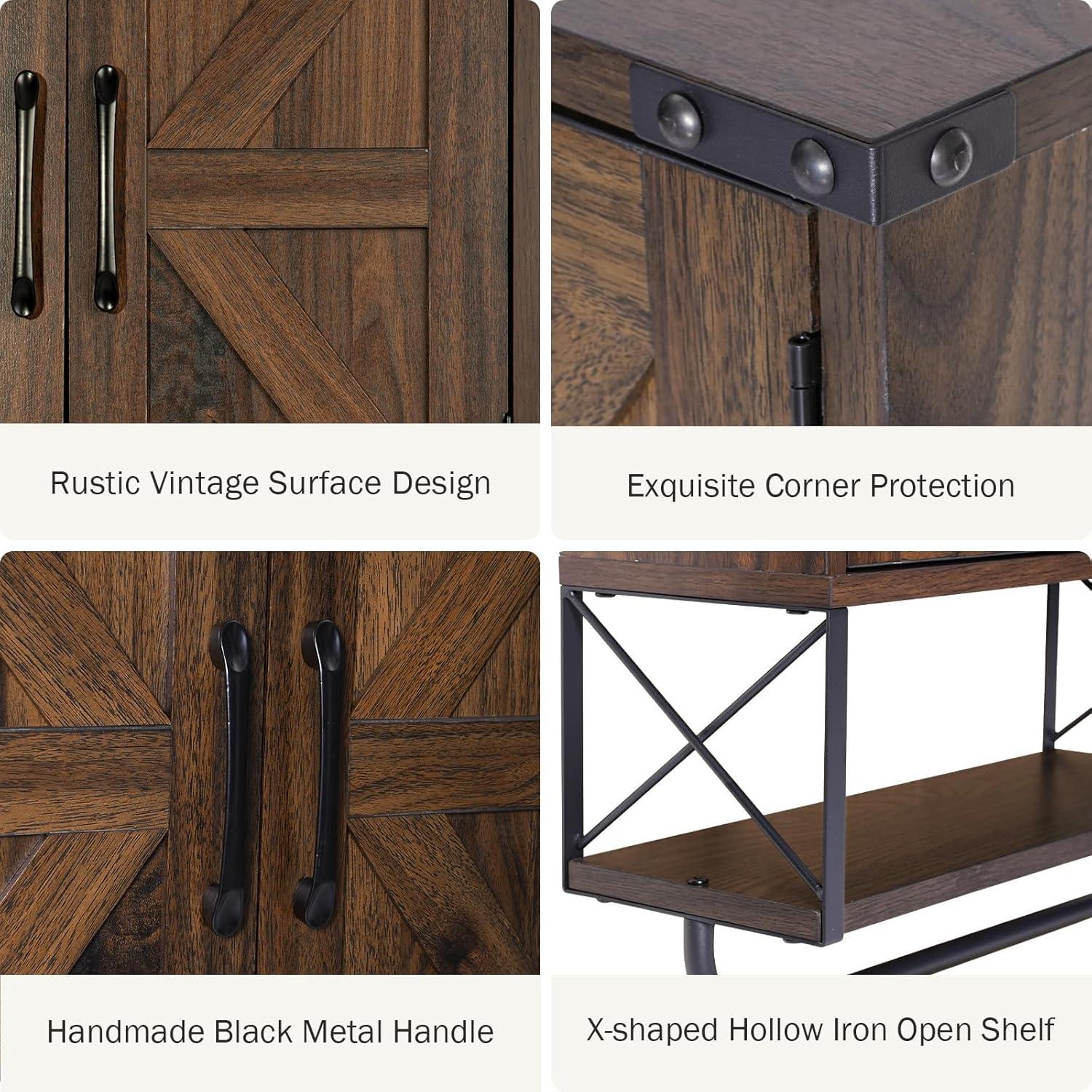 Farmhouse Rustic Medicine Cabinet With Two Barn Door,Wood Wall Mounted Storage Cabinet With Adjustable Shelf And Towel Bar, 3-Tier Cabinet For Bathroom, Living Room