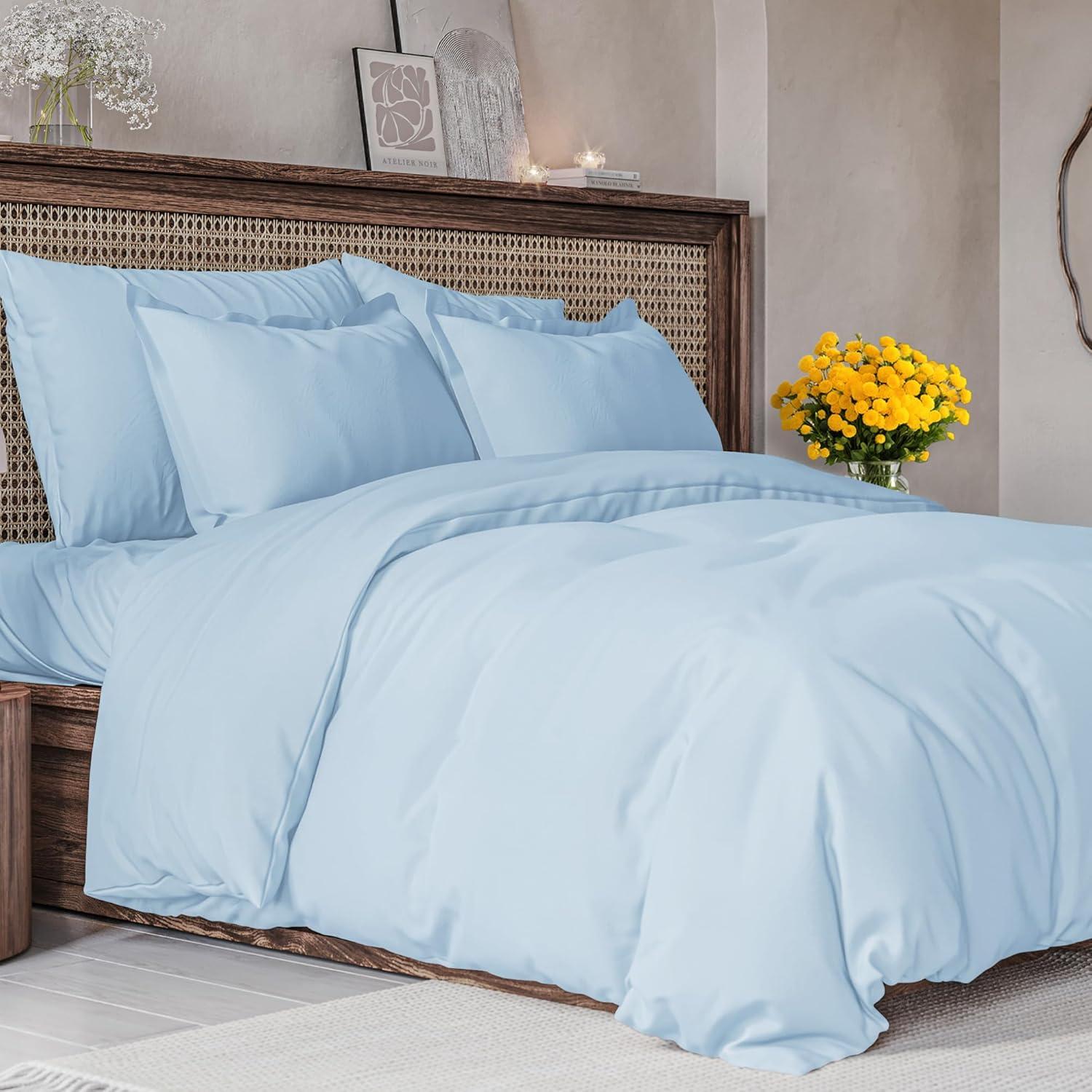 Light Blue Full Size Microfiber Duvet Cover Set