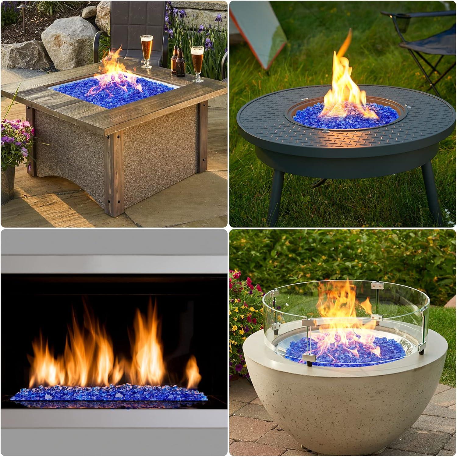 Onlyfire 10 lbs Fire Glass for Propane Fire Pit, 1/2-Inch High Luster Fireplace Glass Rocks for Fire Pit Table, Cobalt Blue