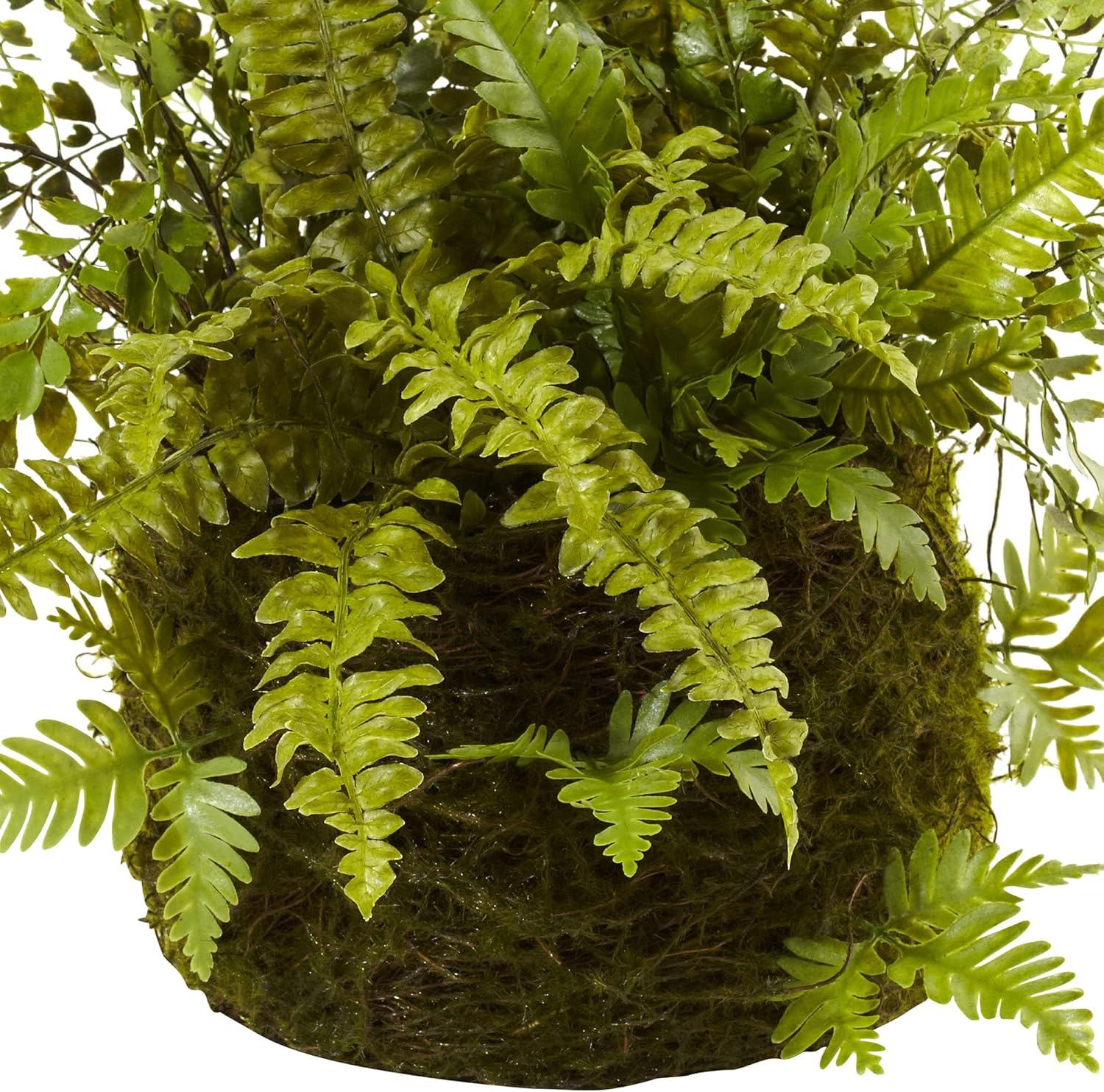 Subtle Earthy Silk Fern Tabletop Arrangement in Twig & Moss Basket