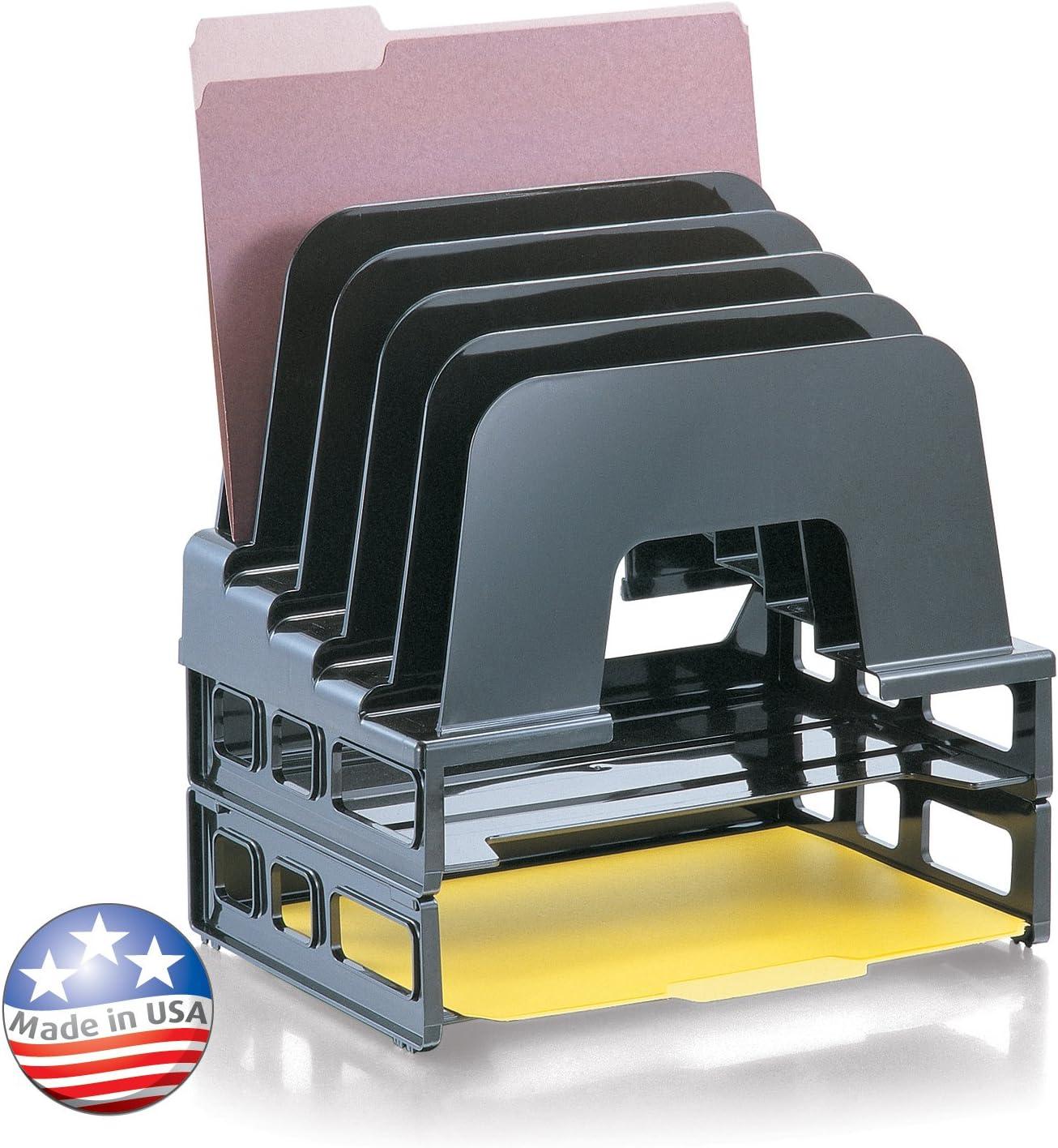 Black Plastic 5-Compartment Incline Sorter with 2 Letter Trays