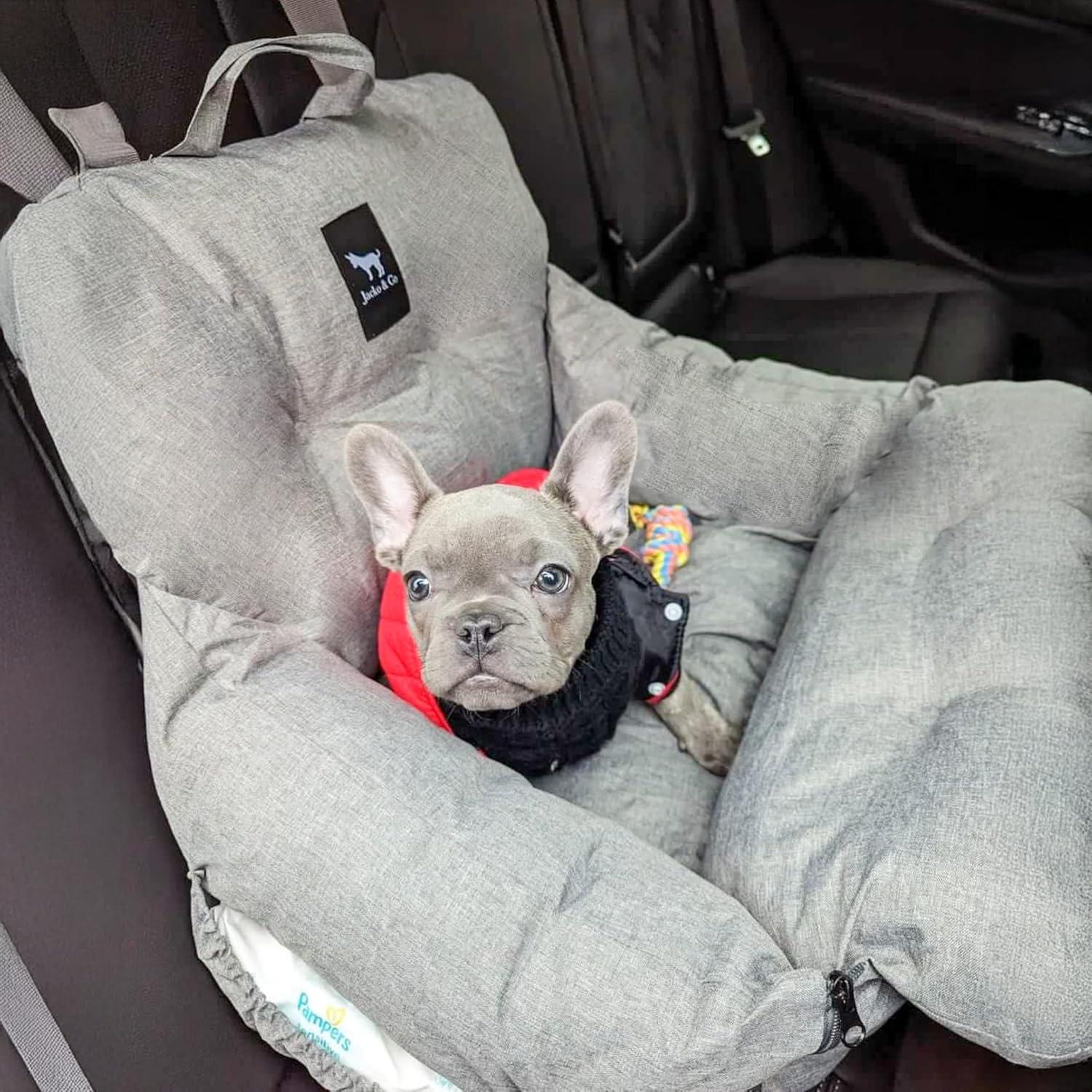 Premium Dog Car Seat & Booster Seat for Small & Medium Pets Under 30lbs, Puppies, Cats/Travel Carrier Bed & Bag, Front/Back Seat w/Clip-On Leash & Storage Pockets, Water Resistant (Grey)