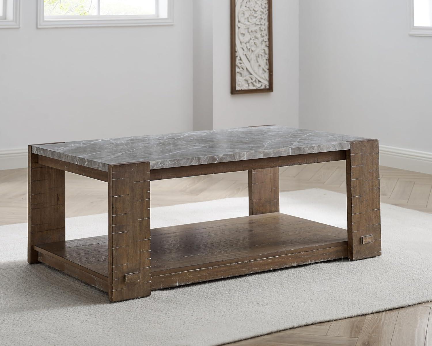 Libby 48" Brown Sintered Stone and Wood Coffee Table with Casters