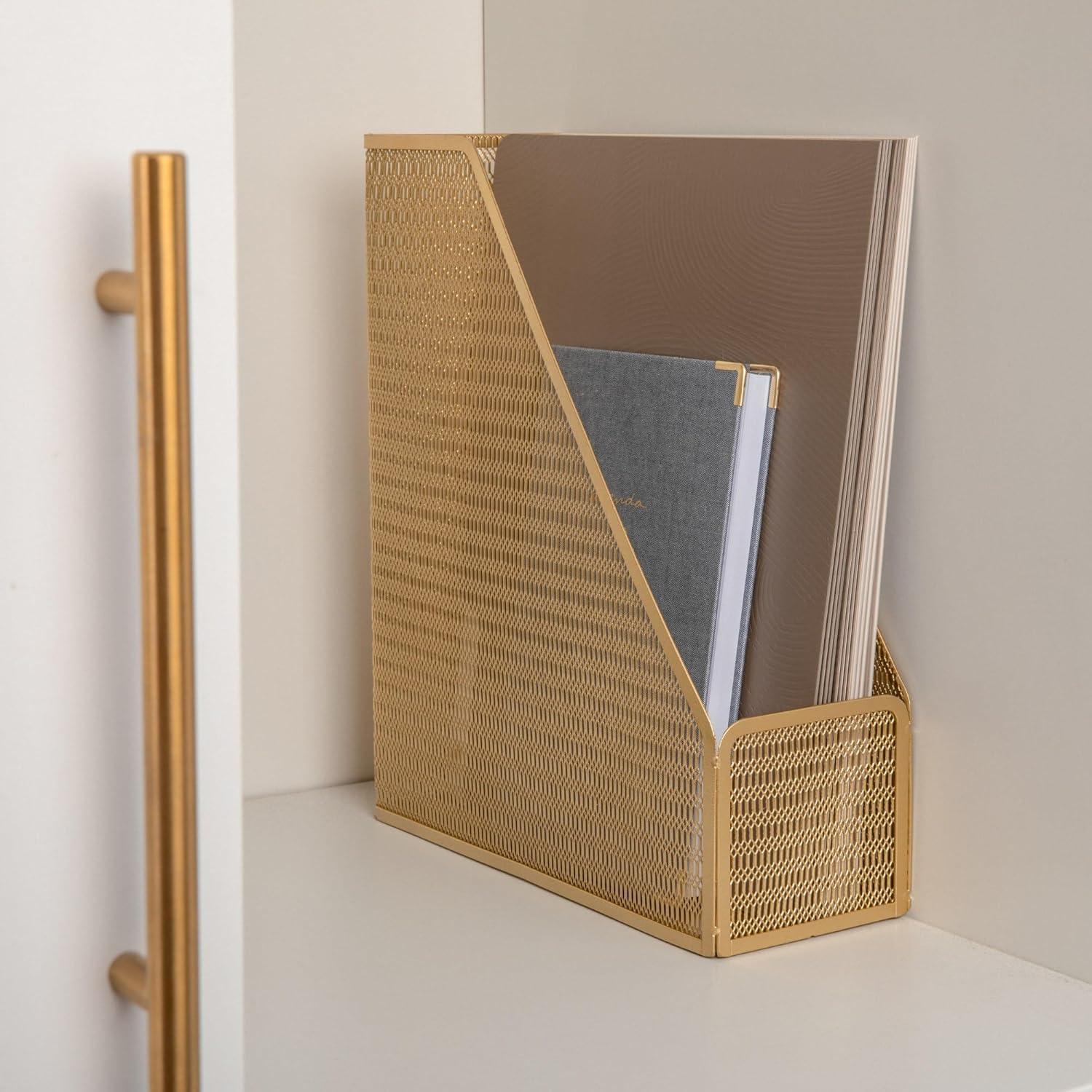 Gold Mesh Metal Single Slot Magazine File Holder