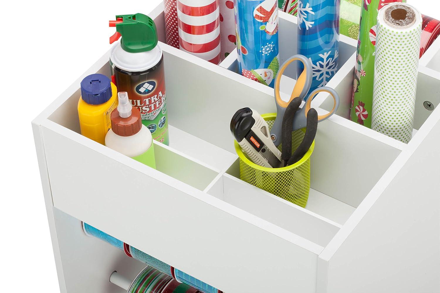 Honey-Can-Do 5-Tier Craft or Gift Wrap Storage Cart with Fabric Drawer, Dowel Rods, and Compartments, White