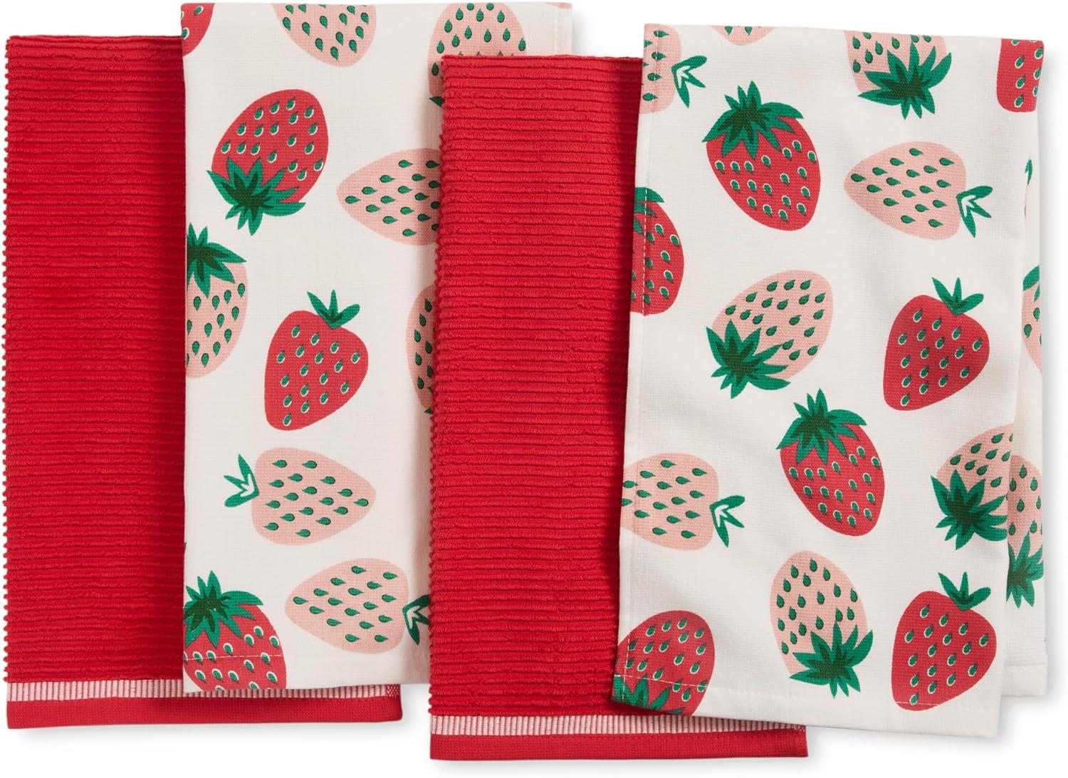 SUR LA TABLE KITCHEN ESSENTIALS Quirky Strawberries Fruit Kitchen Towel Set Pink/Green/Cream (Set of 2)