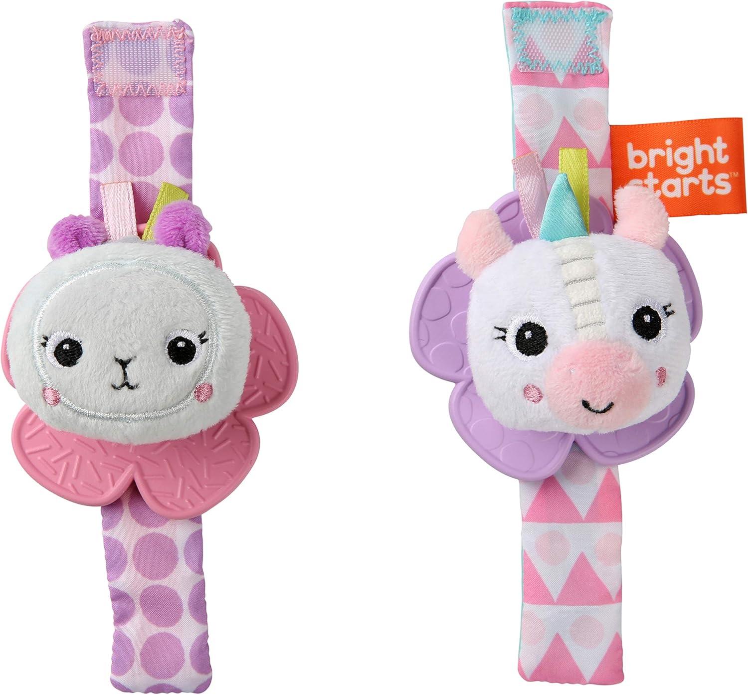 Bright Starts Rattle & Teether Wrist Pals Toy - Unicorn & Llama