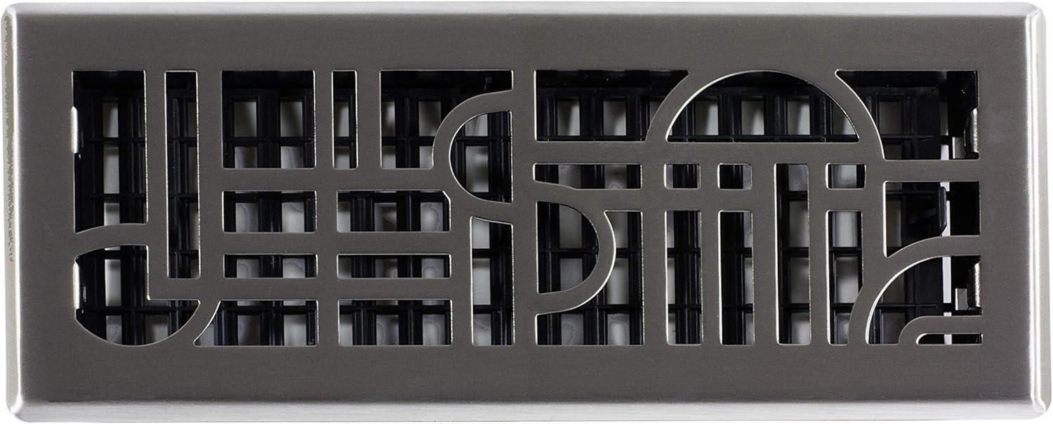 Art Deco Brushed Nickel 4x12 Floor Register with Steel Grille