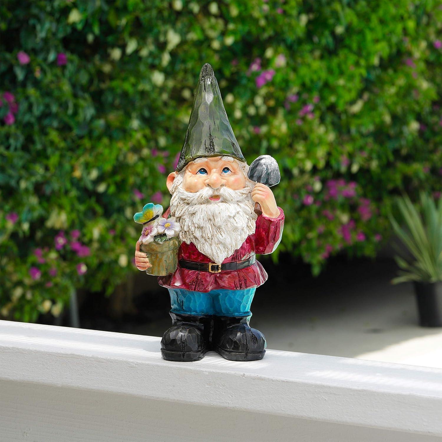 12" Polyresin Gnome With Flower Pot Statue - Alpine Corporation: Outdoor Decorative Sculpture for Patio & Garden