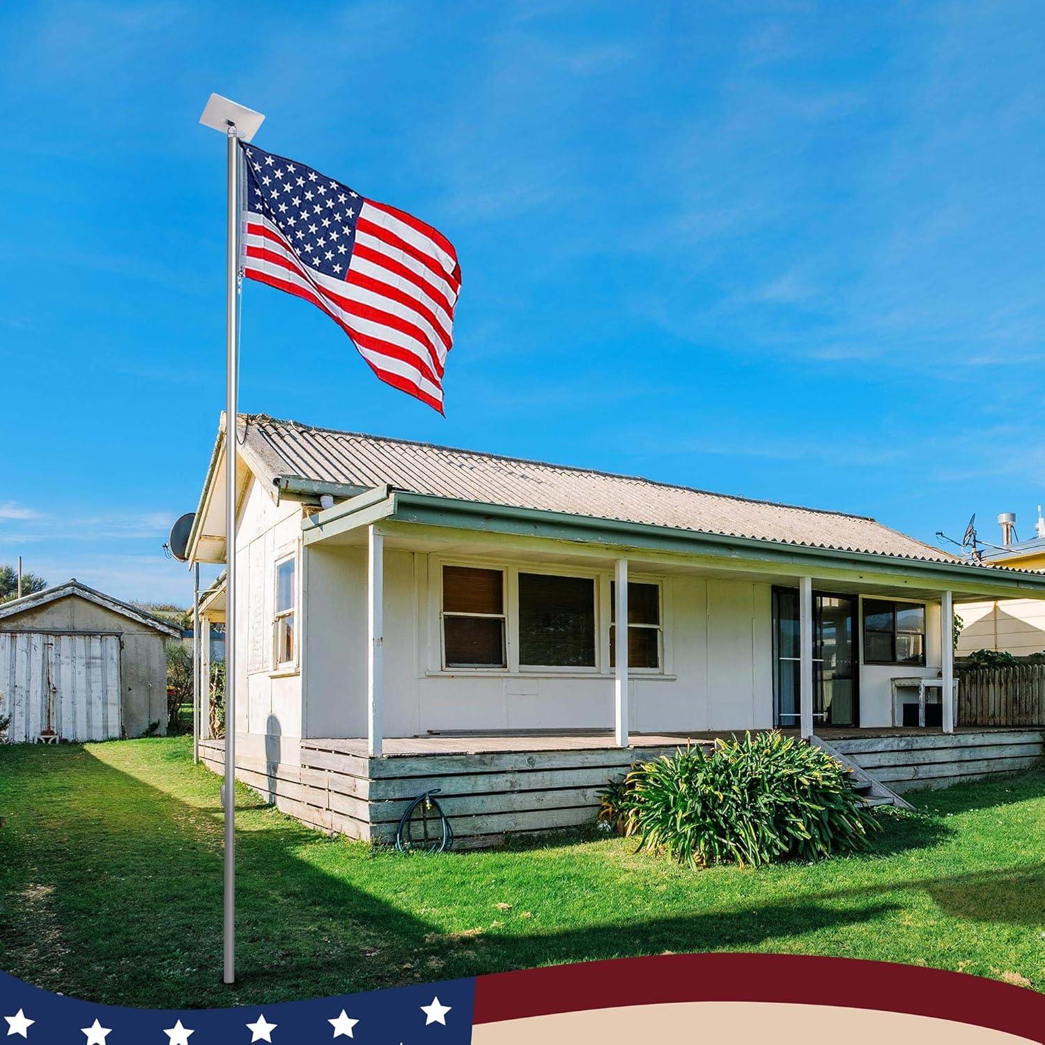 Yescom Bravery 20 Ft Aluminum Sectional Flagpole Kit 3'x5' US Flag Gold Ball Kit Hardware Outdoor Garden Halyard Pole