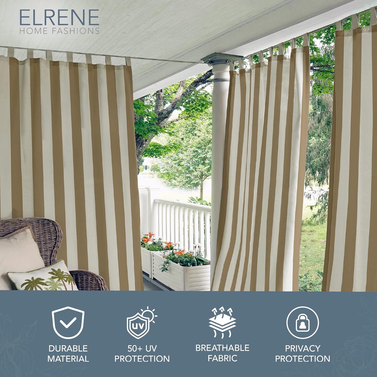 Natural Stripe Polyester Tab Top Indoor/Outdoor Curtain Panel