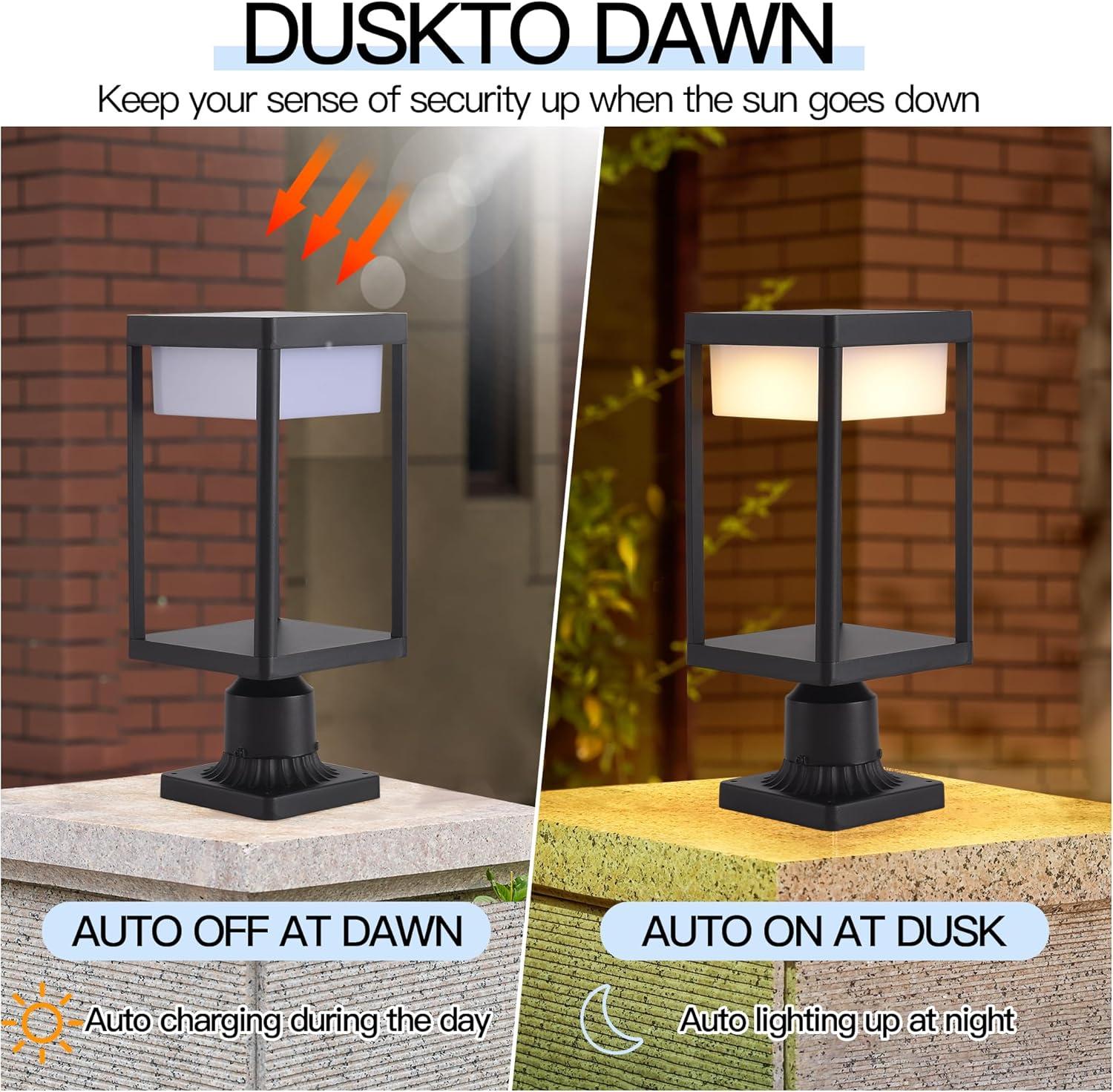 Solar Lamp Post Light, Solar Post Lights Outdoor Waterproof, Solar Light for Pole Outside, Dusk to Dawn Black Outdoor Light Pole with Remote Control, Three Modes