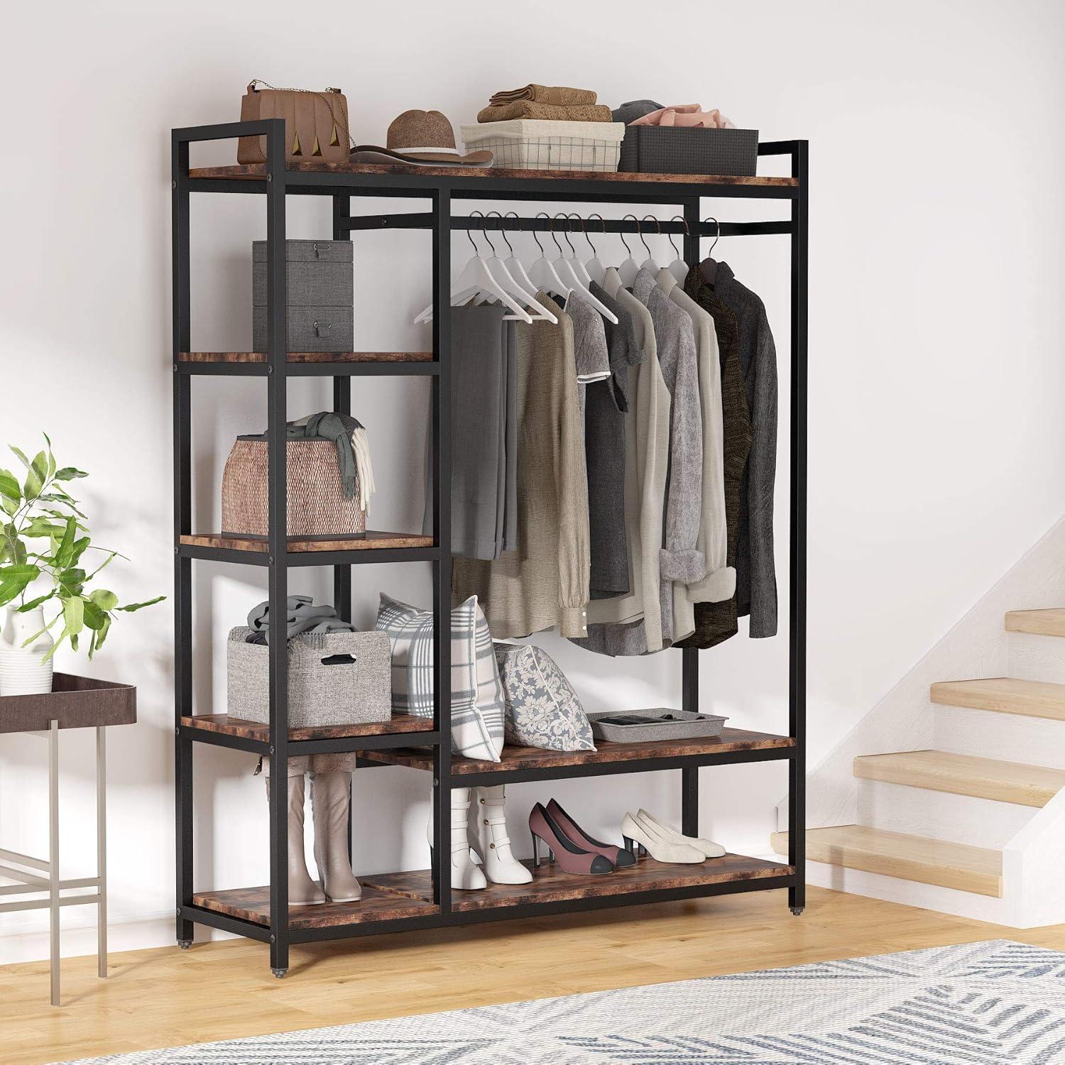 Tribesigns Free-standing Closet Organizer Garment Rack with 6 Storage Shelves and Hanging Bar