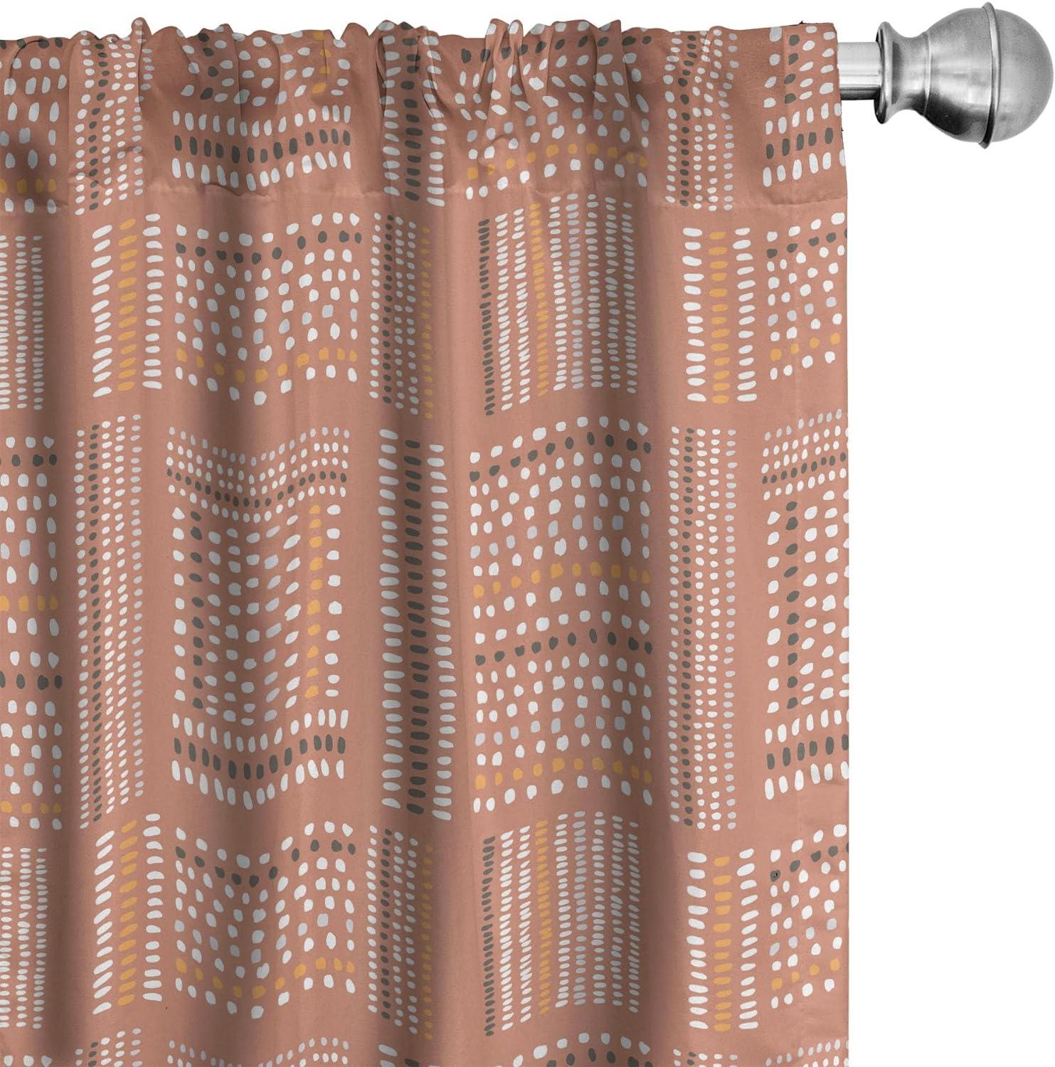 Ambesonne Tribal Curtains, Marks and Strokes Terracotta, Pair of 28"x84", Pale Rust Grey and White