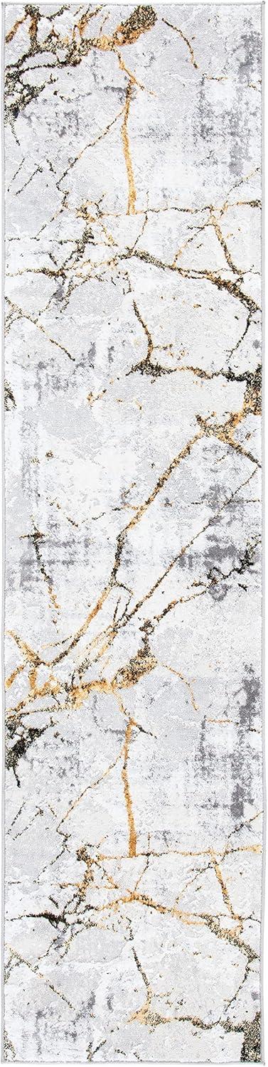 Elysian 24'' Gray and Gold Abstract Synthetic Runner Rug