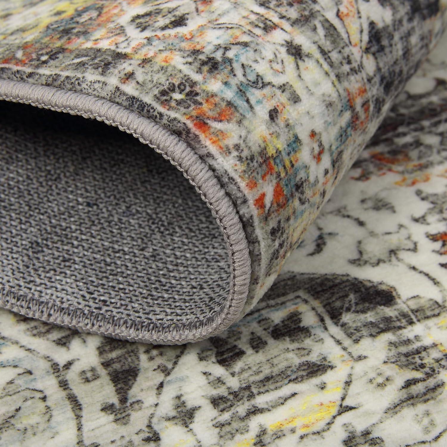 Garvee 9' x 12' Large Rug Vintage Persian Area Rugs Distressed Print Carpet Floral Pattern Rug No-Slip Low Pile Rug Living Room Bedroom Rug, Gray