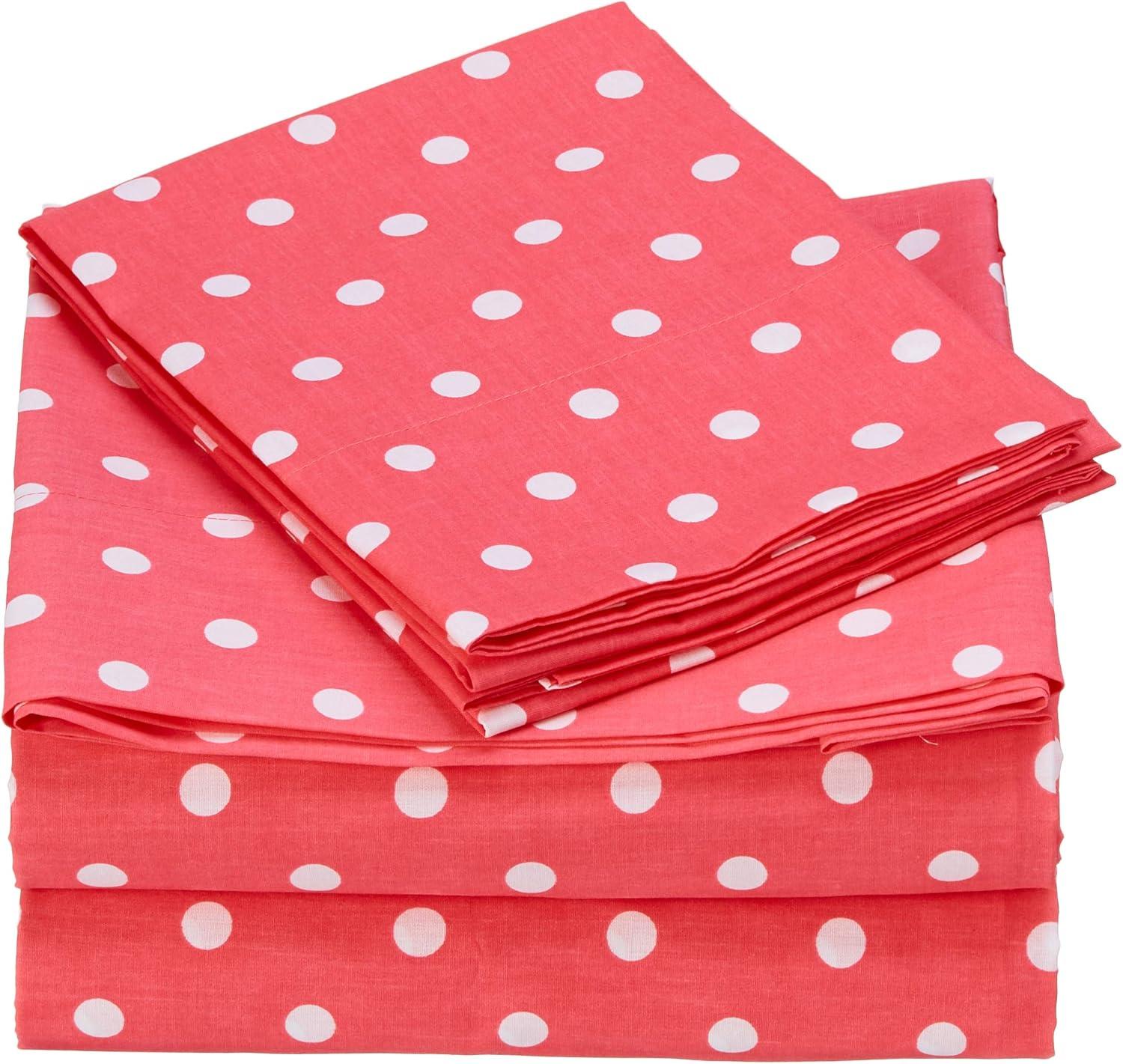 Queen Polka Dot Printed Cotton Sheet Set Dark Pink