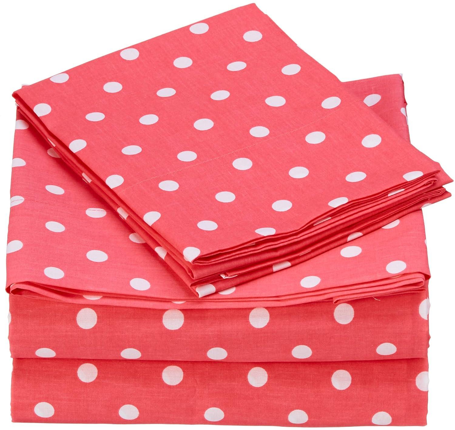 Queen Polka Dot Printed Cotton Sheet Set Dark Pink