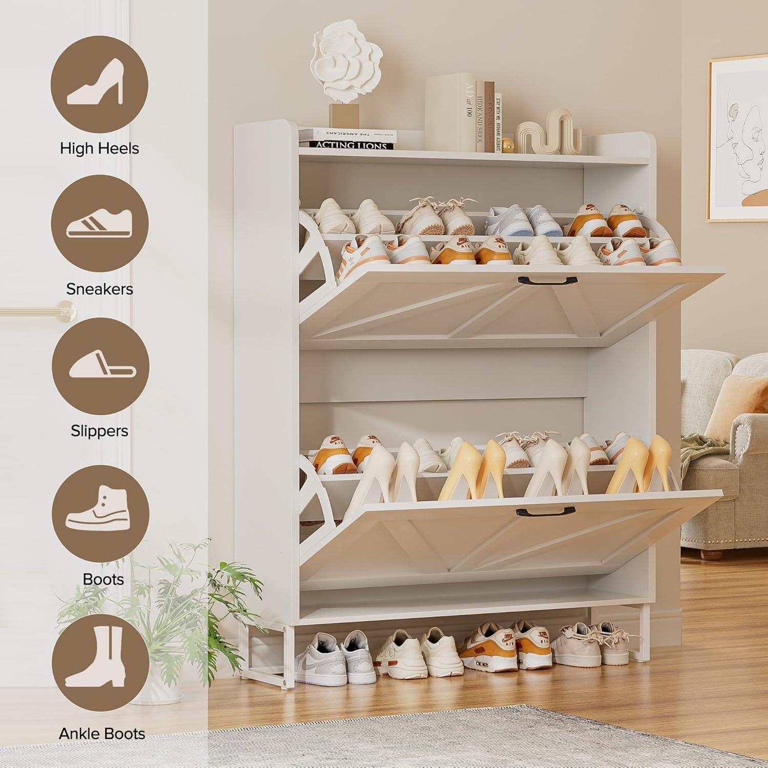 Gracie Oaks Shoe Cabinet With 2 Flip Drawers, Narrow Shoe Cabinet Hidden Shoe Rack Freestanding Shoe Cabinet Organizer For Entryway, Hallway