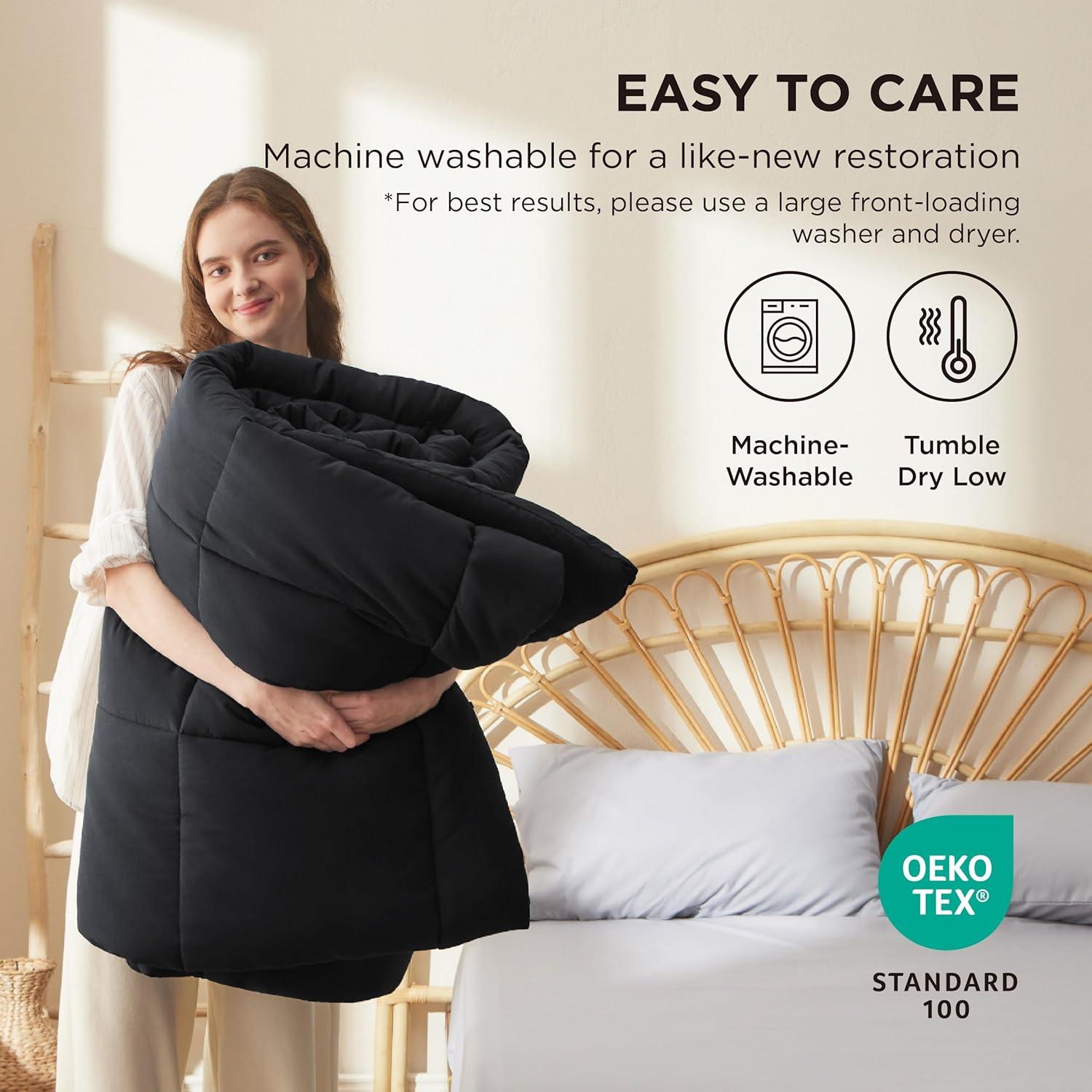 Bedsure Comforter Duvet Insert - Quilted Comforters Queen Size, All Season Duvet, GentleSoft Down Alternative Bedding, with 8 Tabs, Gifts for Women/Men, Black, Queen 88 x 88 Inches