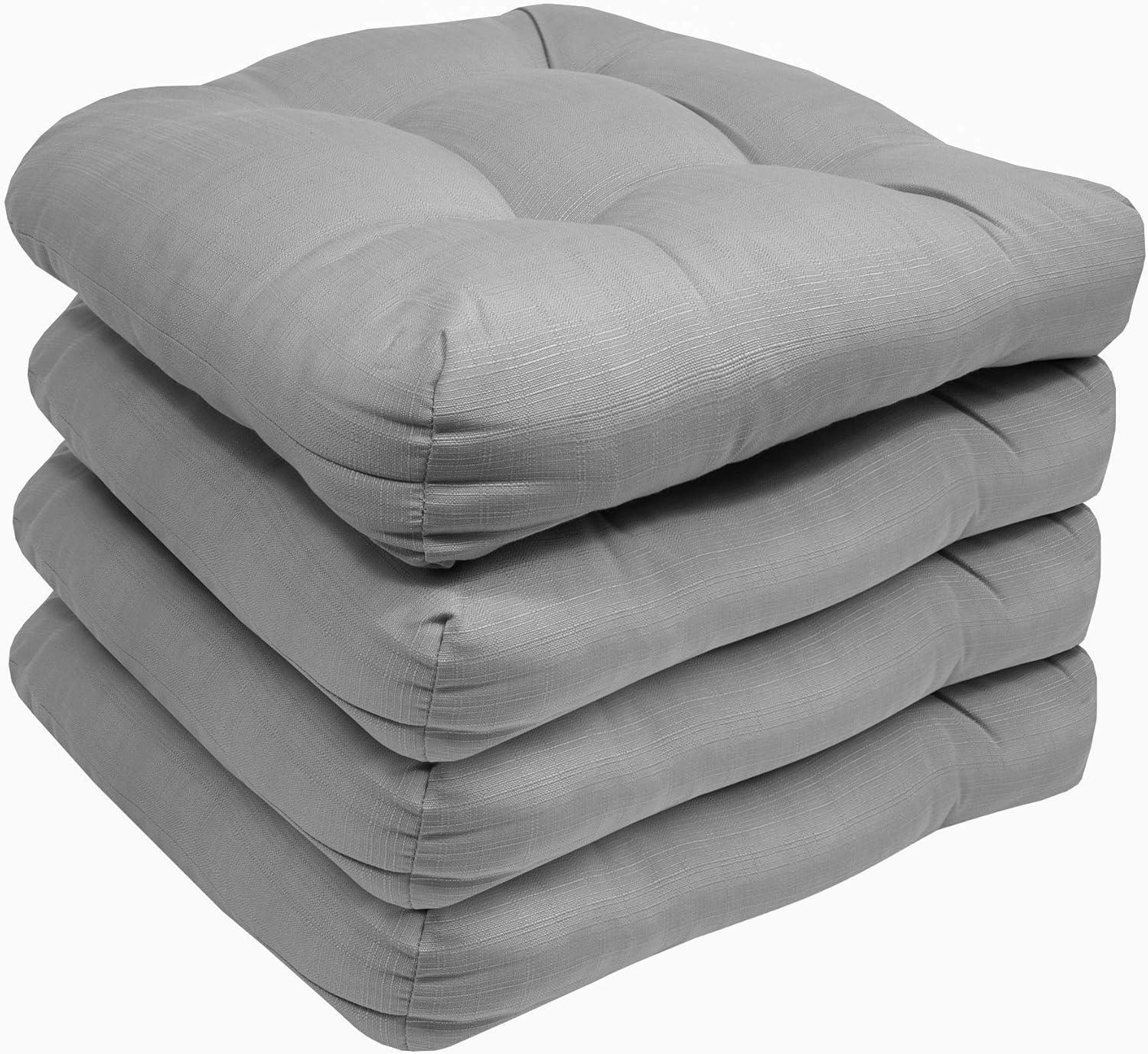 Patio Cushions Outdoor Chair Pads Thick Fiber Fill Tufted 19" x 19" Seat Cover, Silver, 4 Pack